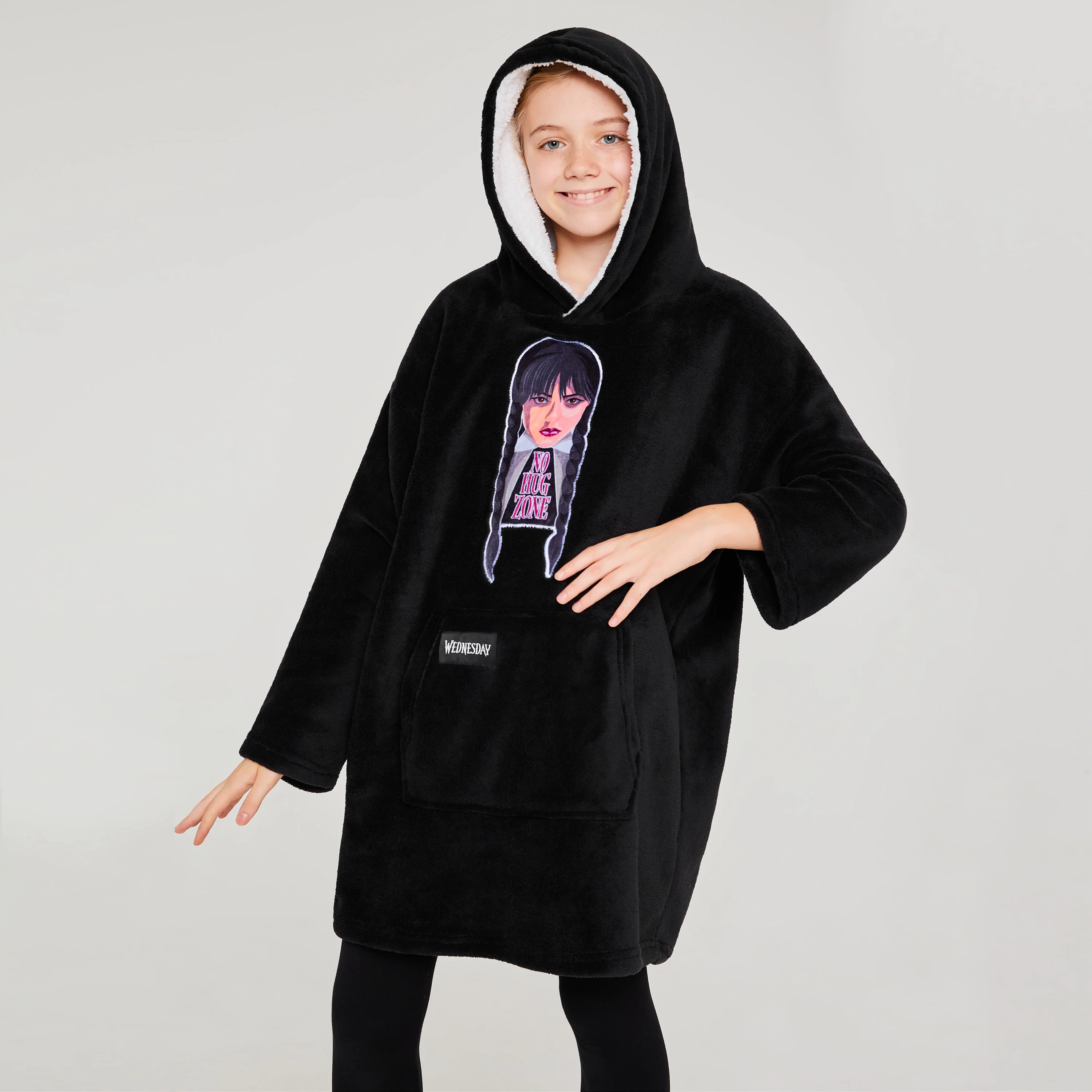 Wednesday Fleece Hoodie Blanket for Girls - Black - Image 2