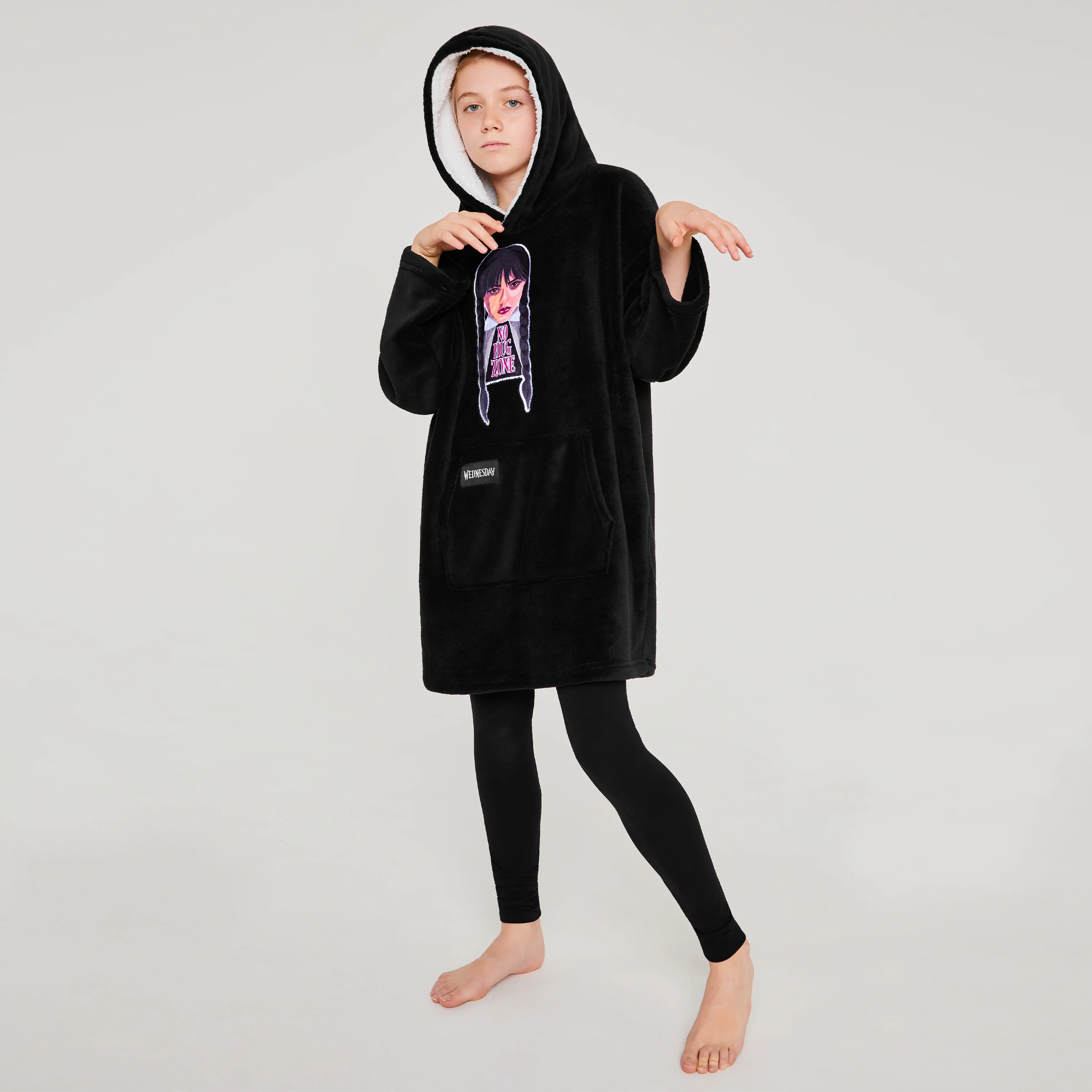 Wednesday Fleece Hoodie Blanket for Girls - Black - Image 3