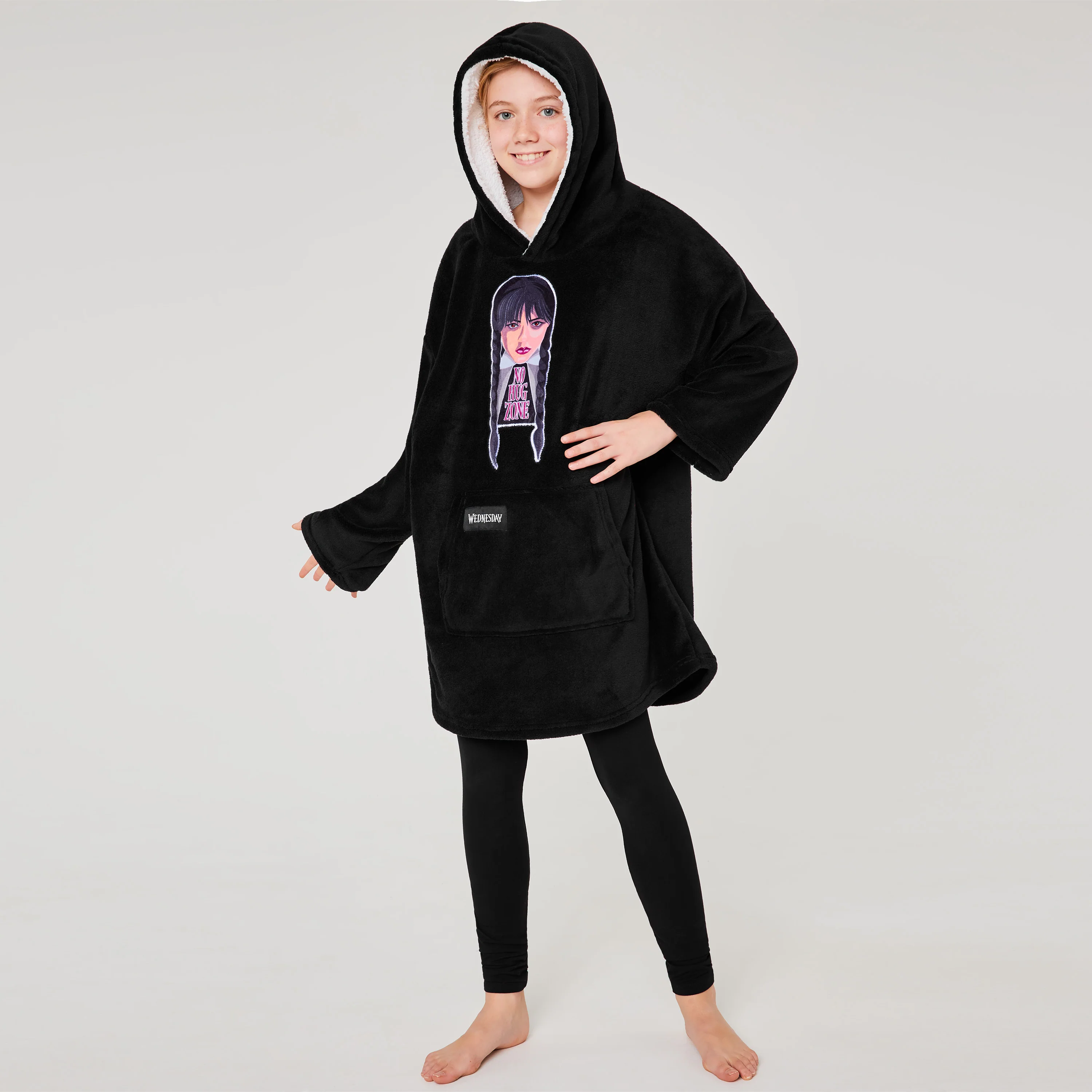 Wednesday Fleece Hoodie Blanket for Girls - Black - Image 5