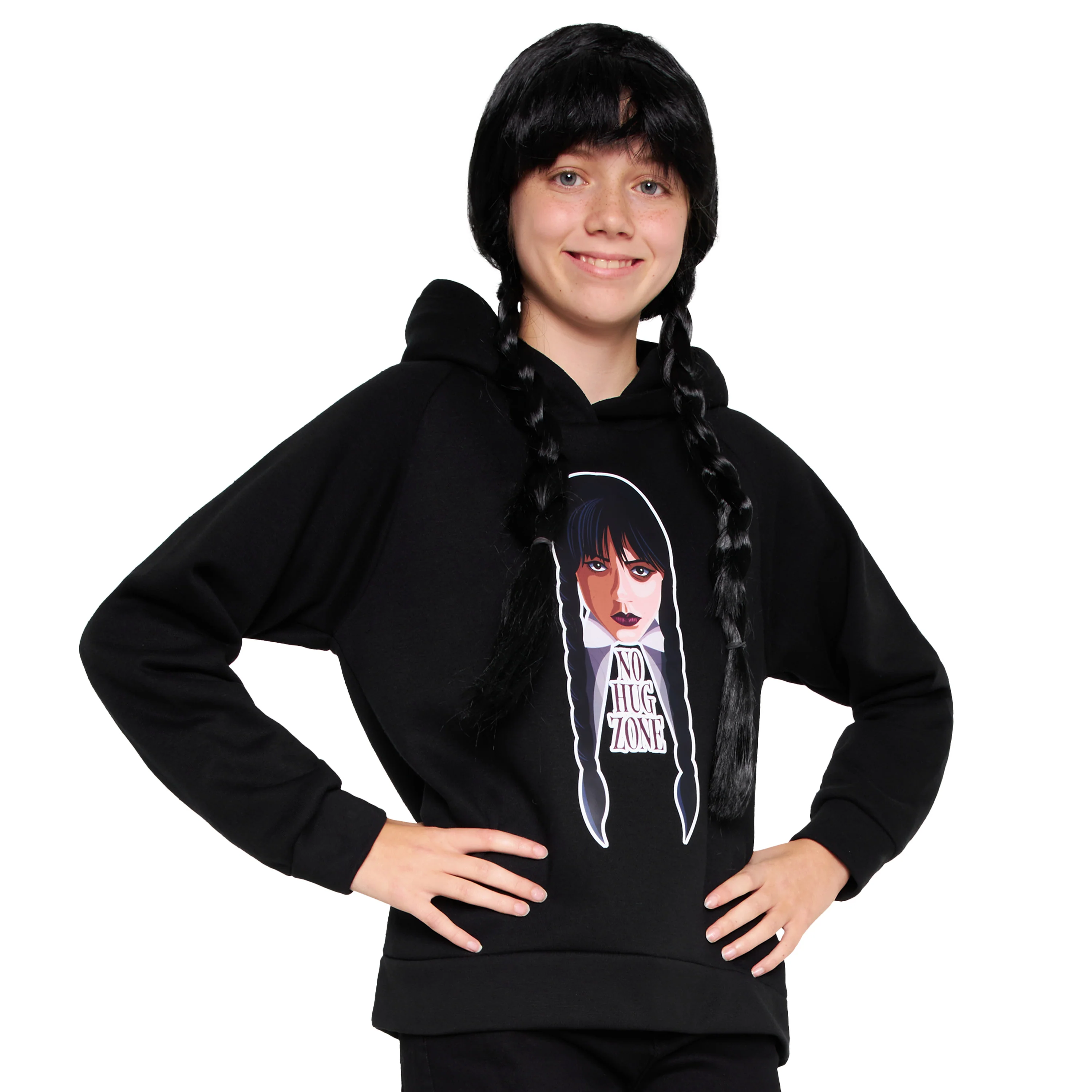 Wednesday Girls Hoodie - Hooded Sweatshirt for Girls - Black/Hug Zone