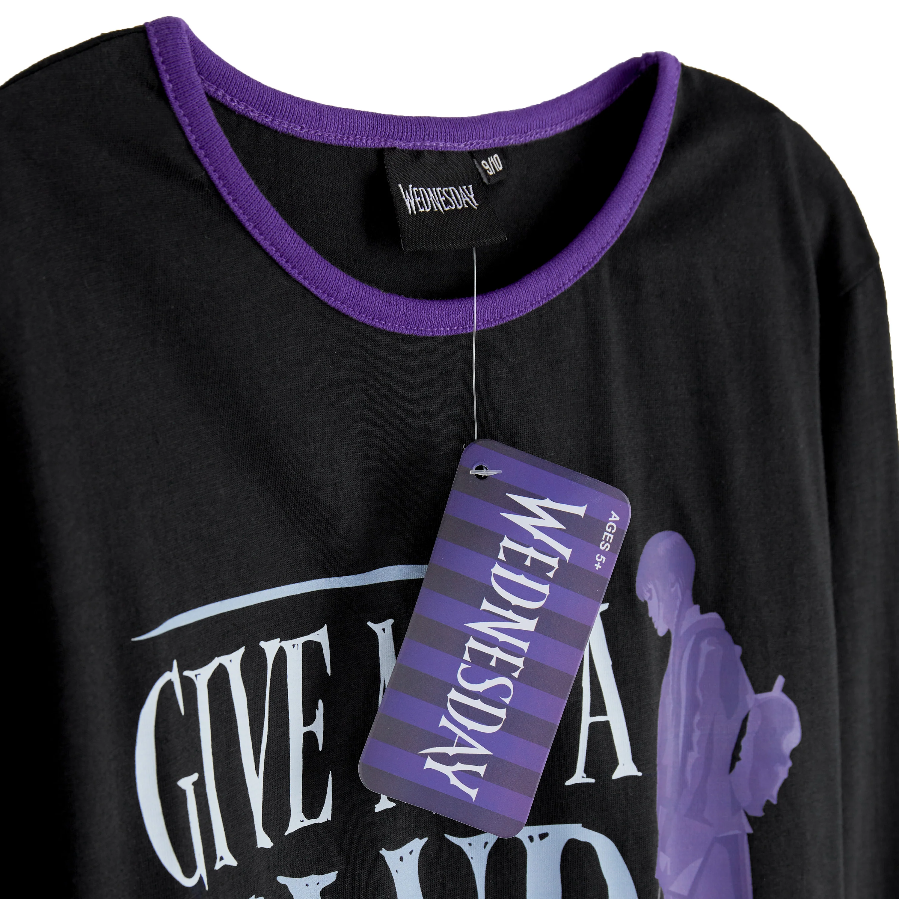 Wednesday Girls Pyjamas - Long Sleeve & Bottoms PJs - Black/Hand - Image 4