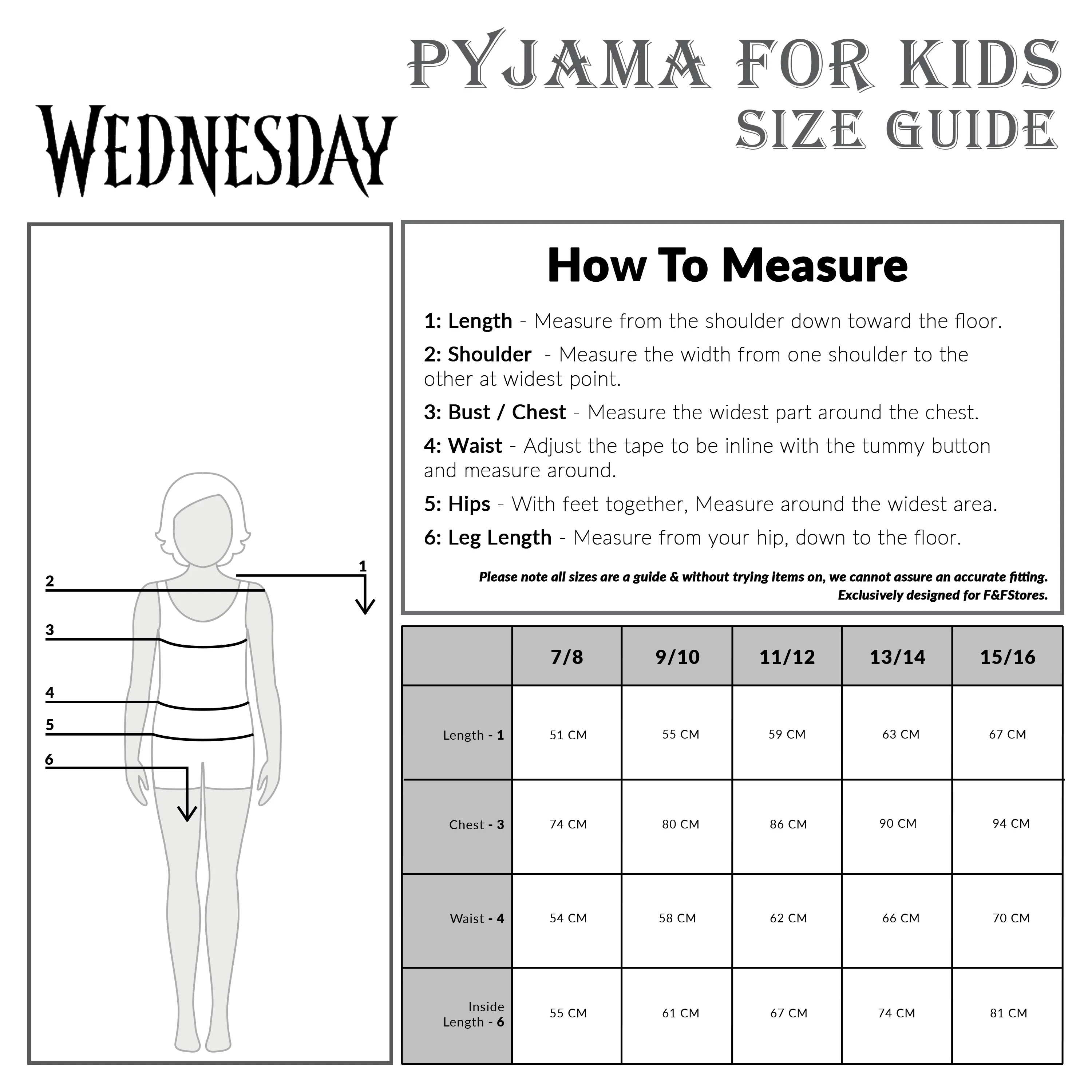 Wednesday Girls Pyjamas - Long Sleeve & Bottoms PJs - Black/Hand - Image 6