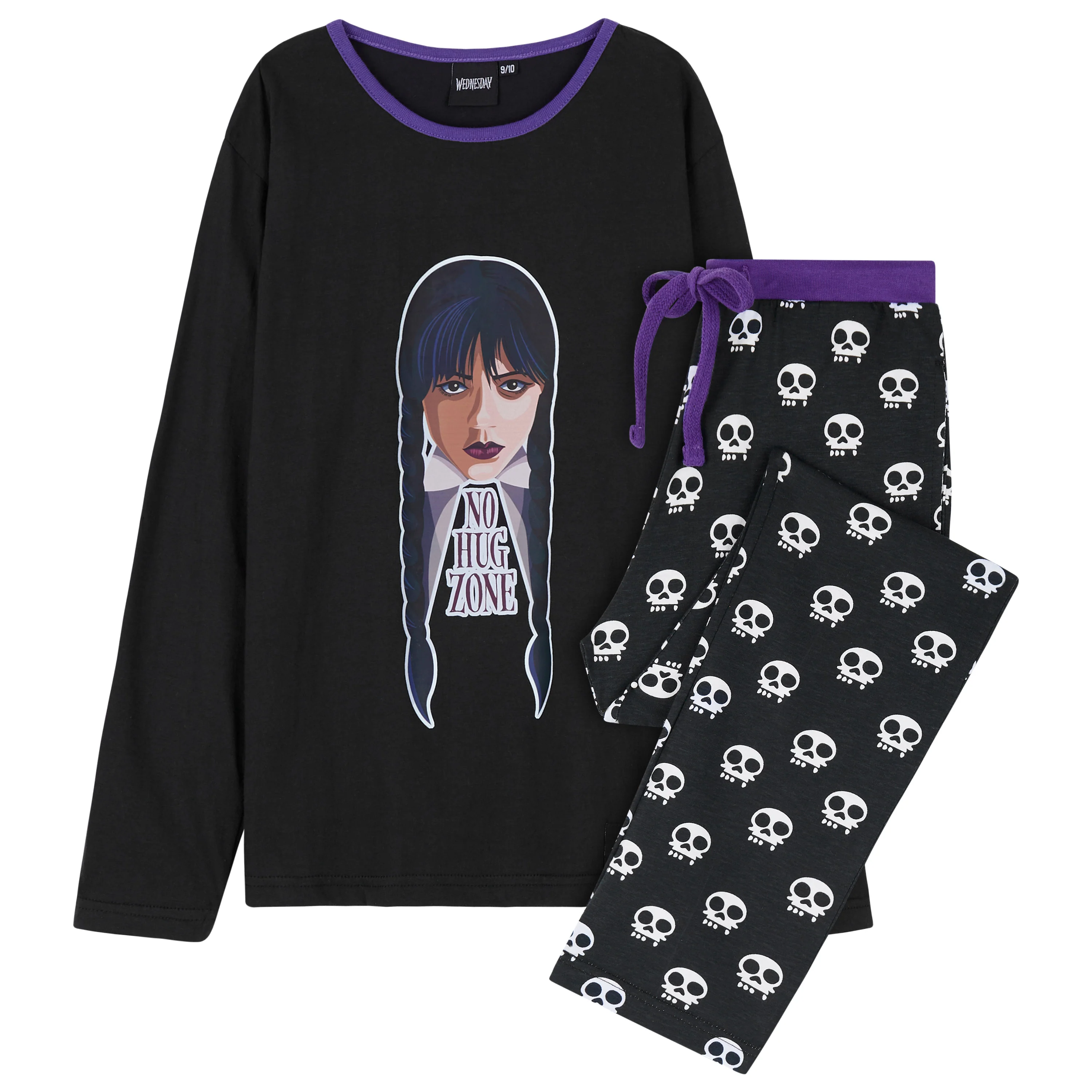 Wednesday Girls Pyjamas - Long Sleeve & Bottoms PJs - Black/Wednesday - Image 2