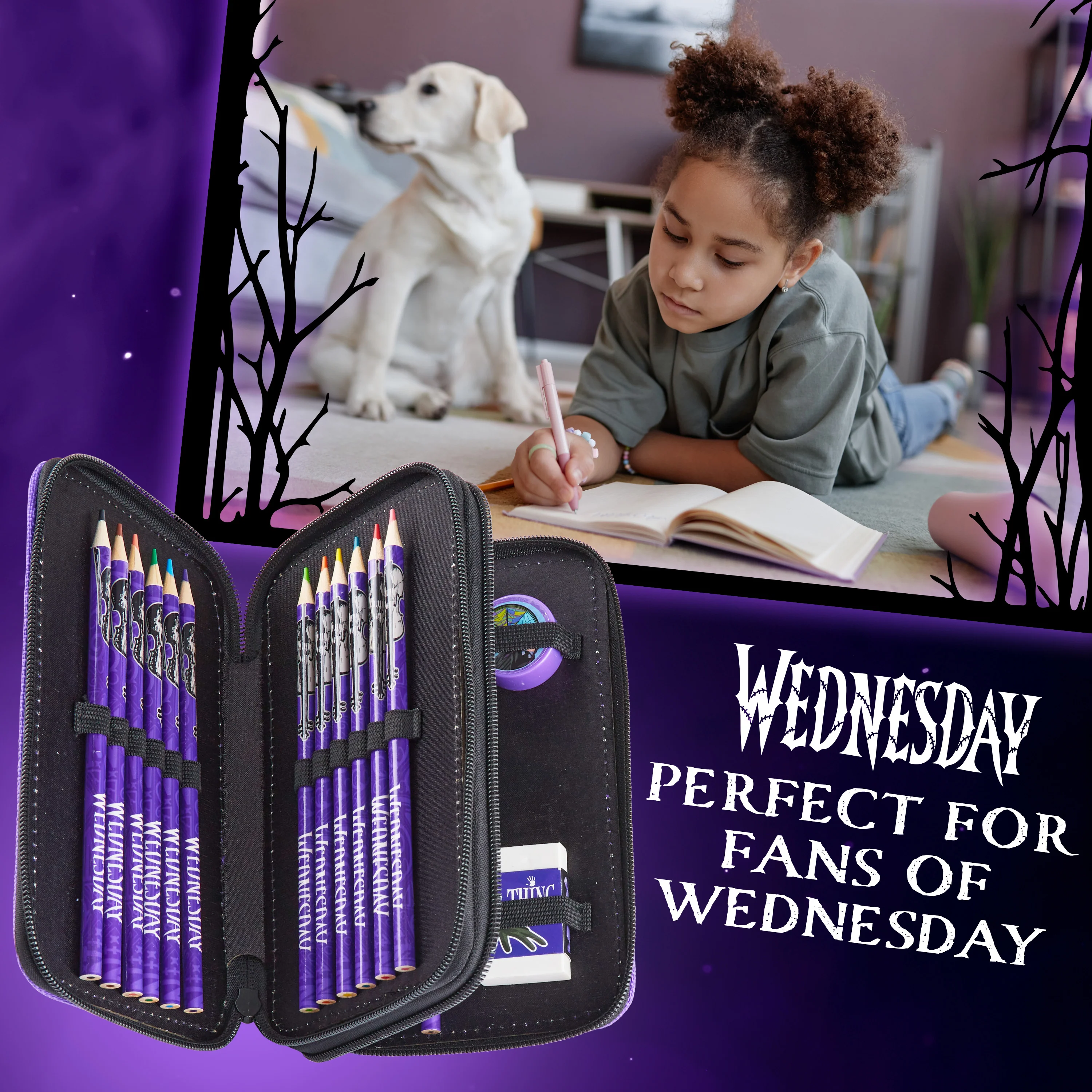 Wednesday Pencil Case with Stationery for Girls - Image 3