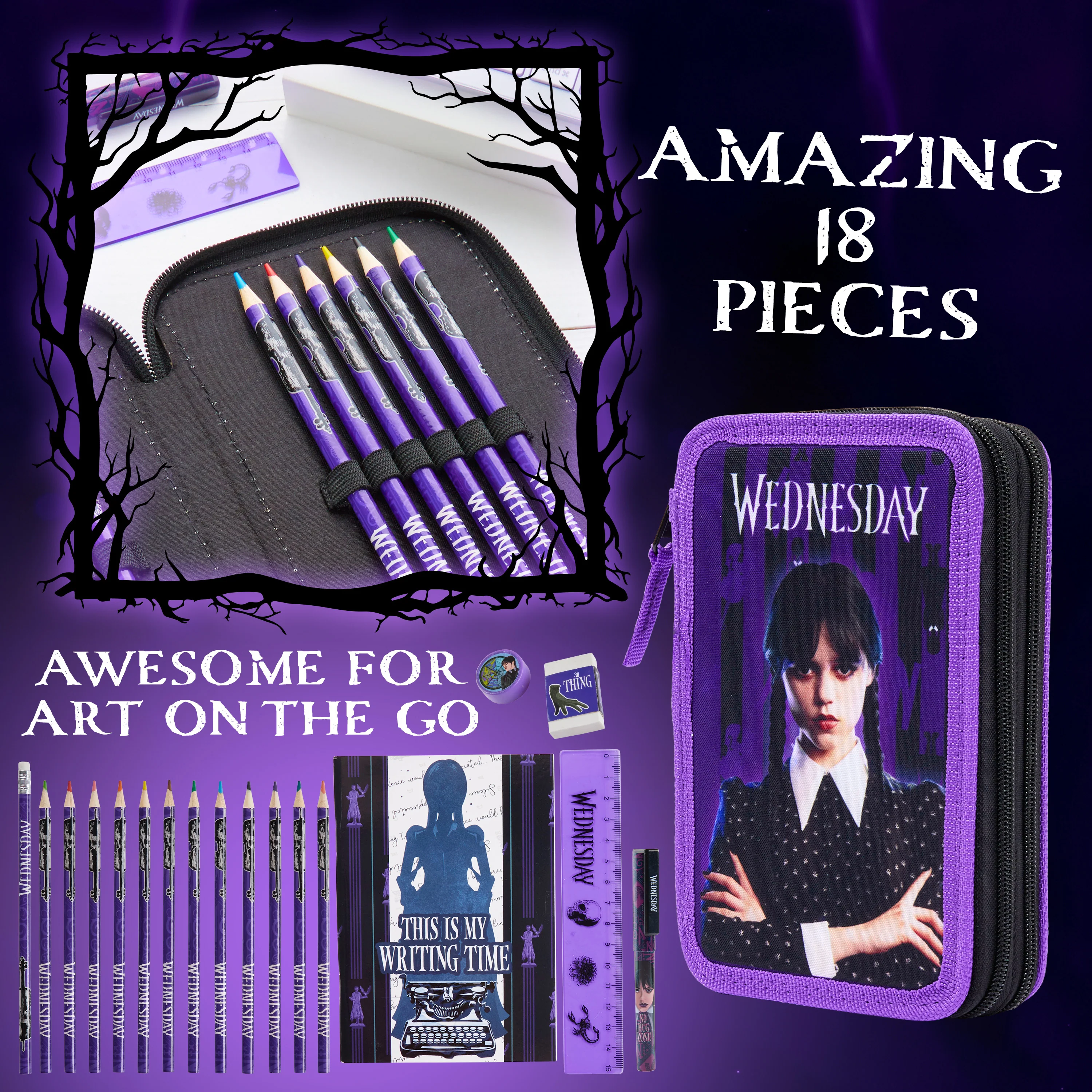 Wednesday Pencil Case with Stationery for Girls - Image 4