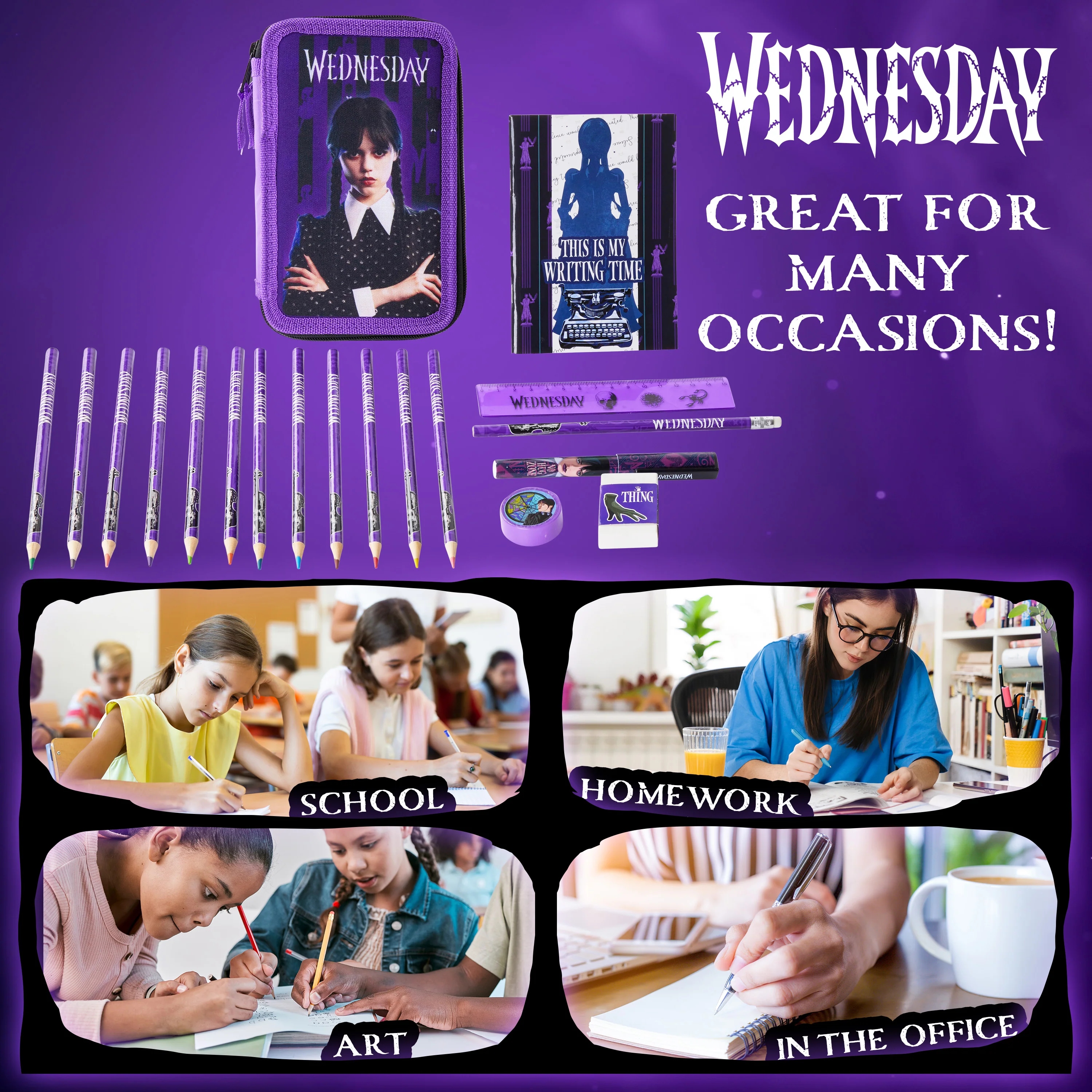 Wednesday Pencil Case with Stationery for Girls - Image 5