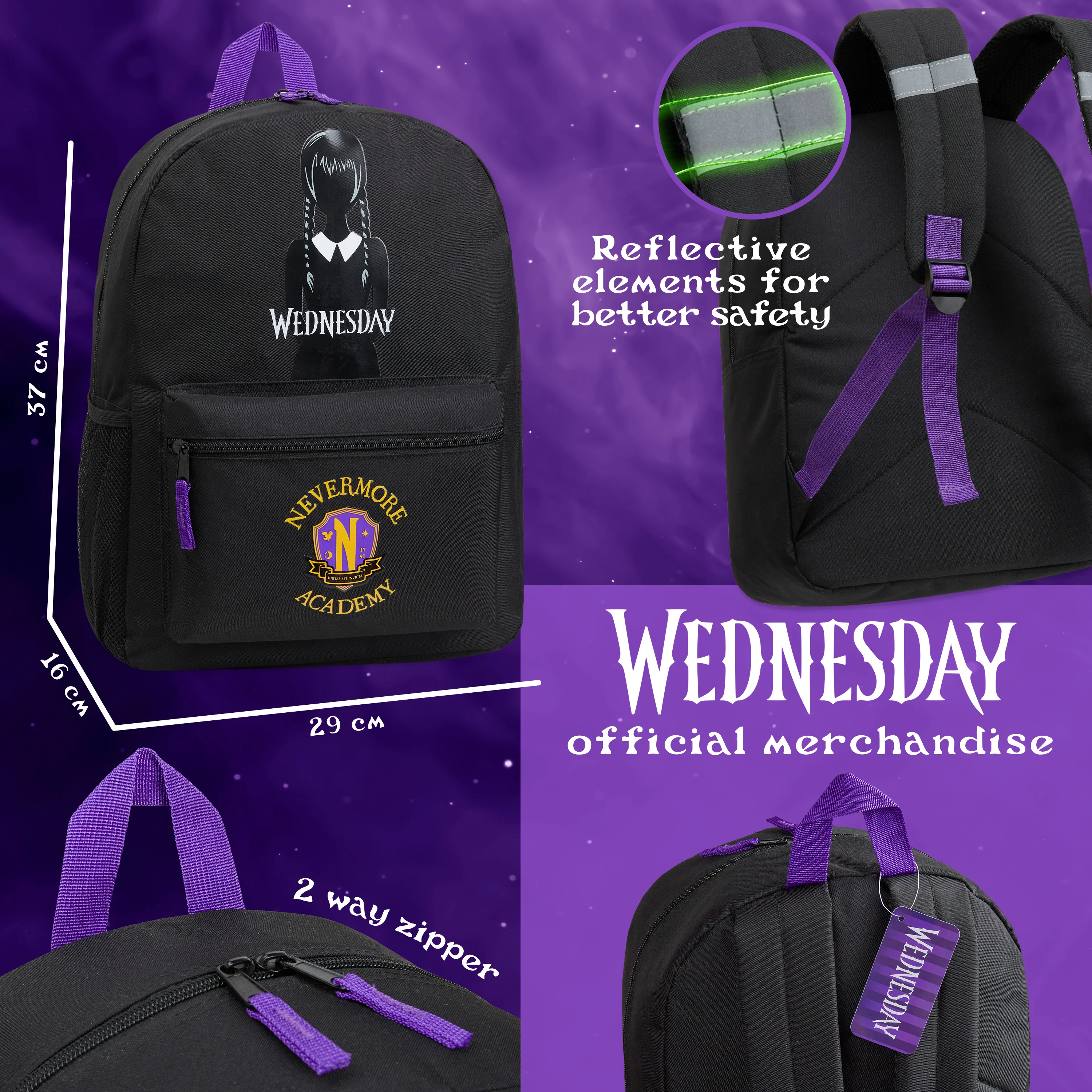 Wednesday School Backpack for Kids and Teenagers - Black/Yellow - Image 6