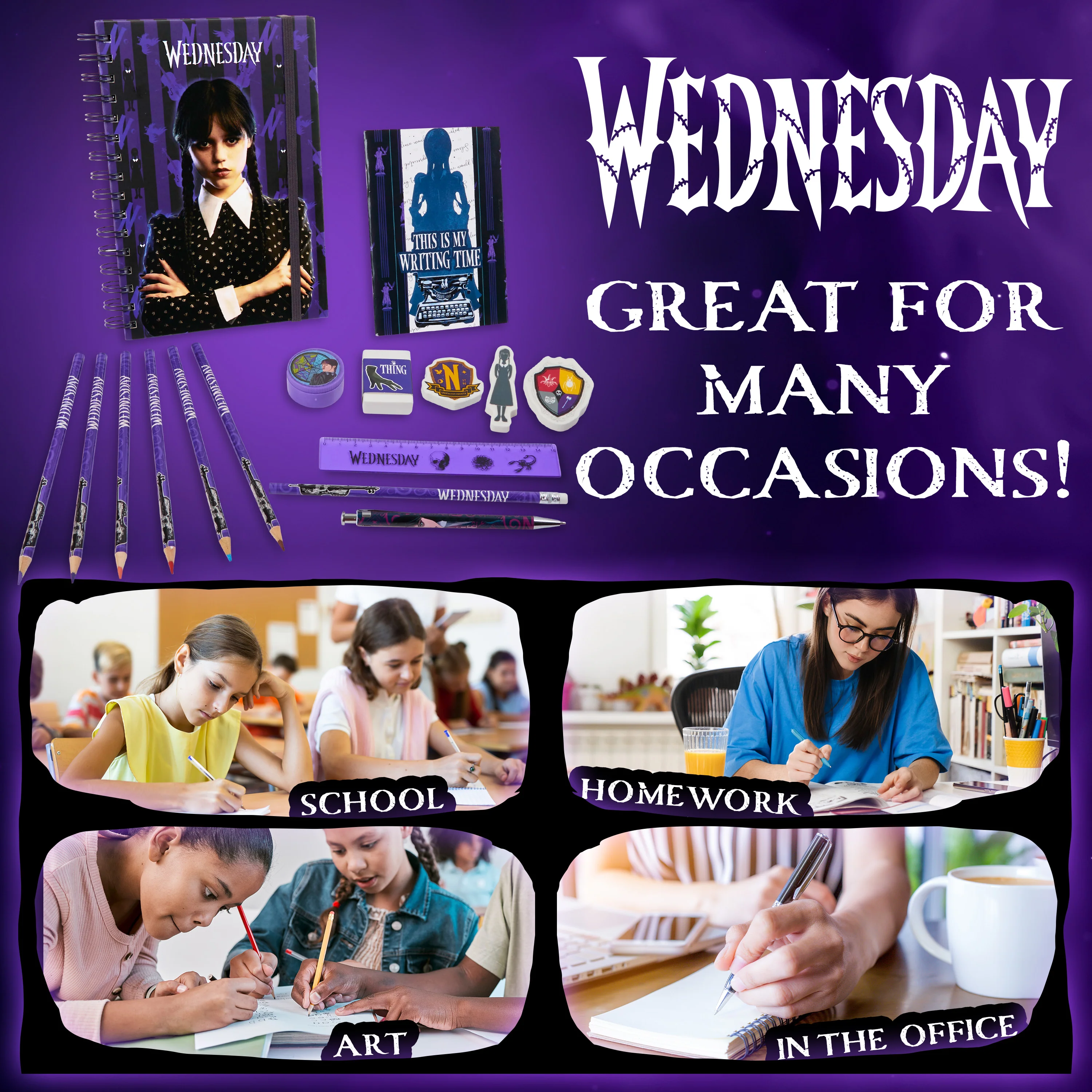 Wednesday Stationery Set for Girls Teenagers - 16 Pieces Stationery Set - Image 5