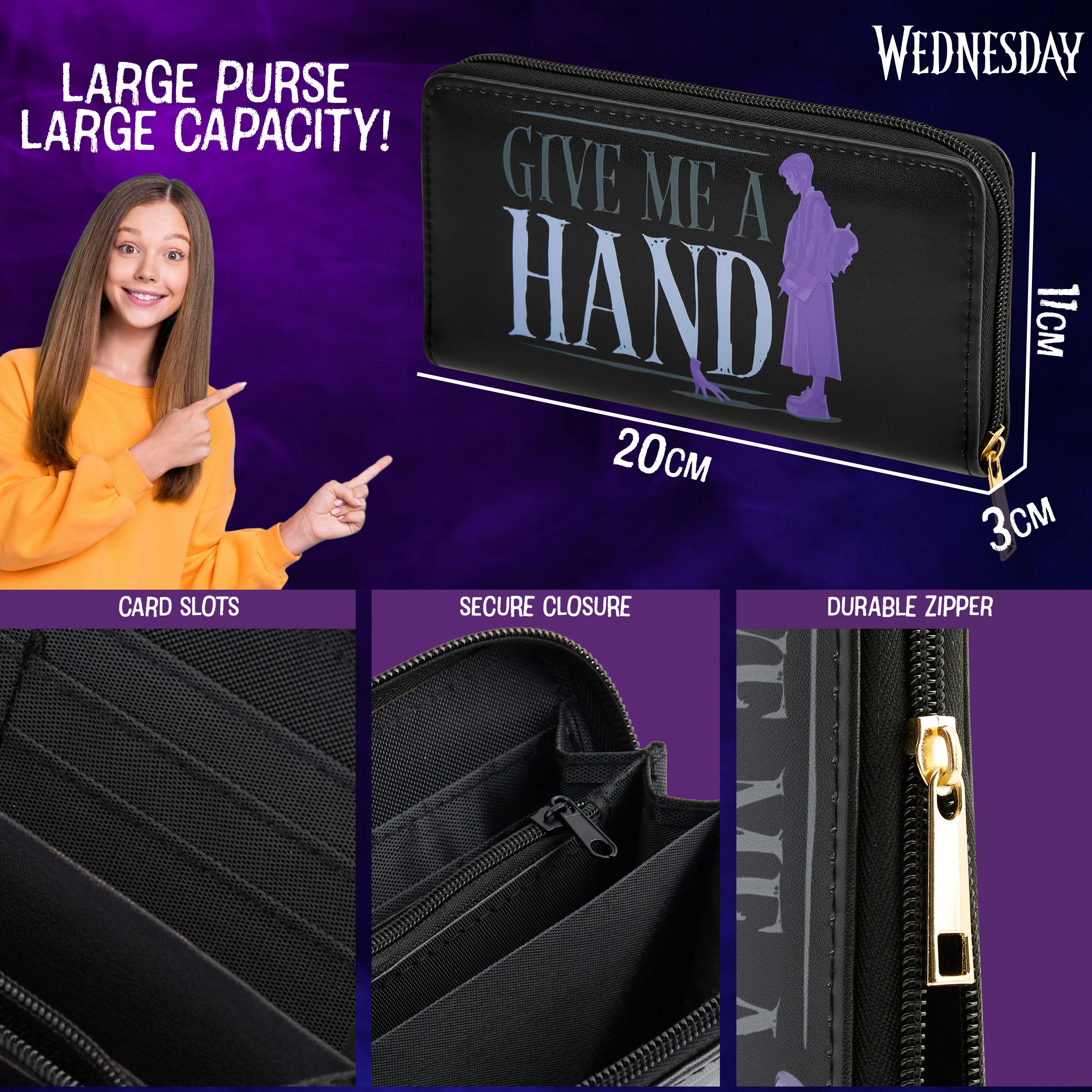 Wednesday Womens Teens Zip Around Purse with Card Slots Zipped Coin Compartment - Image 6