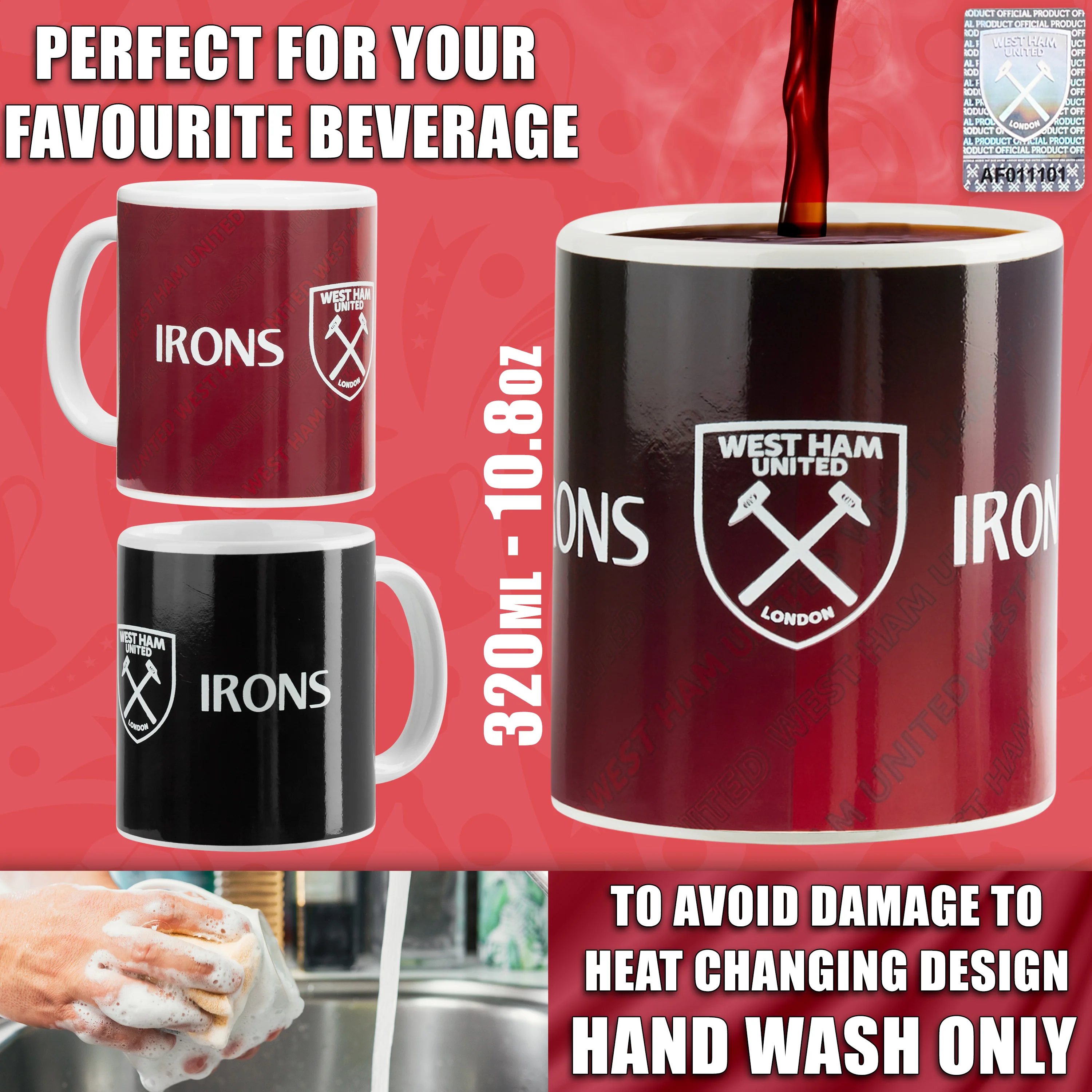 West Ham United F.C. Coffee Mug, 320ml Ceramic Heat Colour Changing Mug - Gifts for Him - Image 2