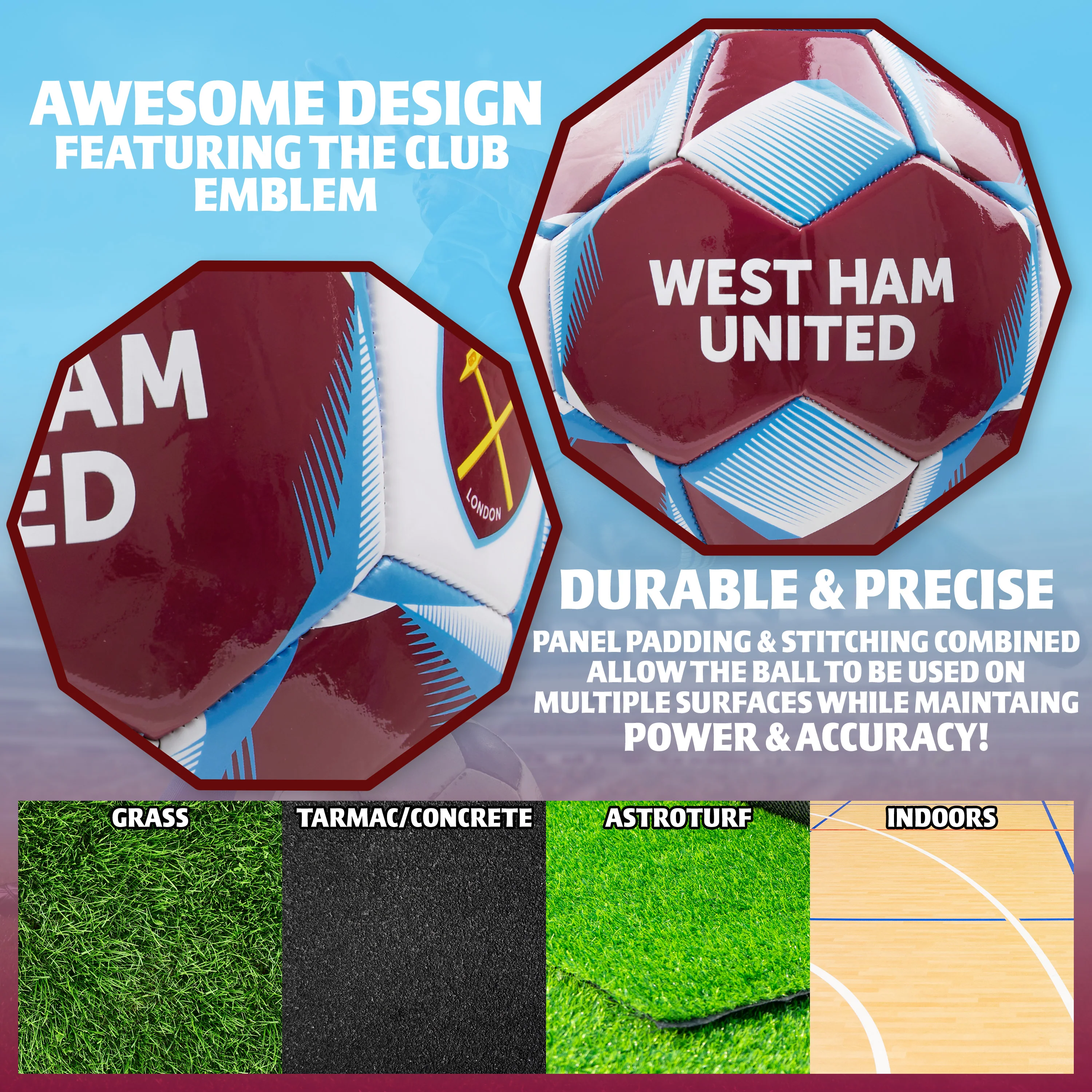 West Ham United F.C. Football Soccer Ball for Adults & Teenagers - Size 4 - Image 5