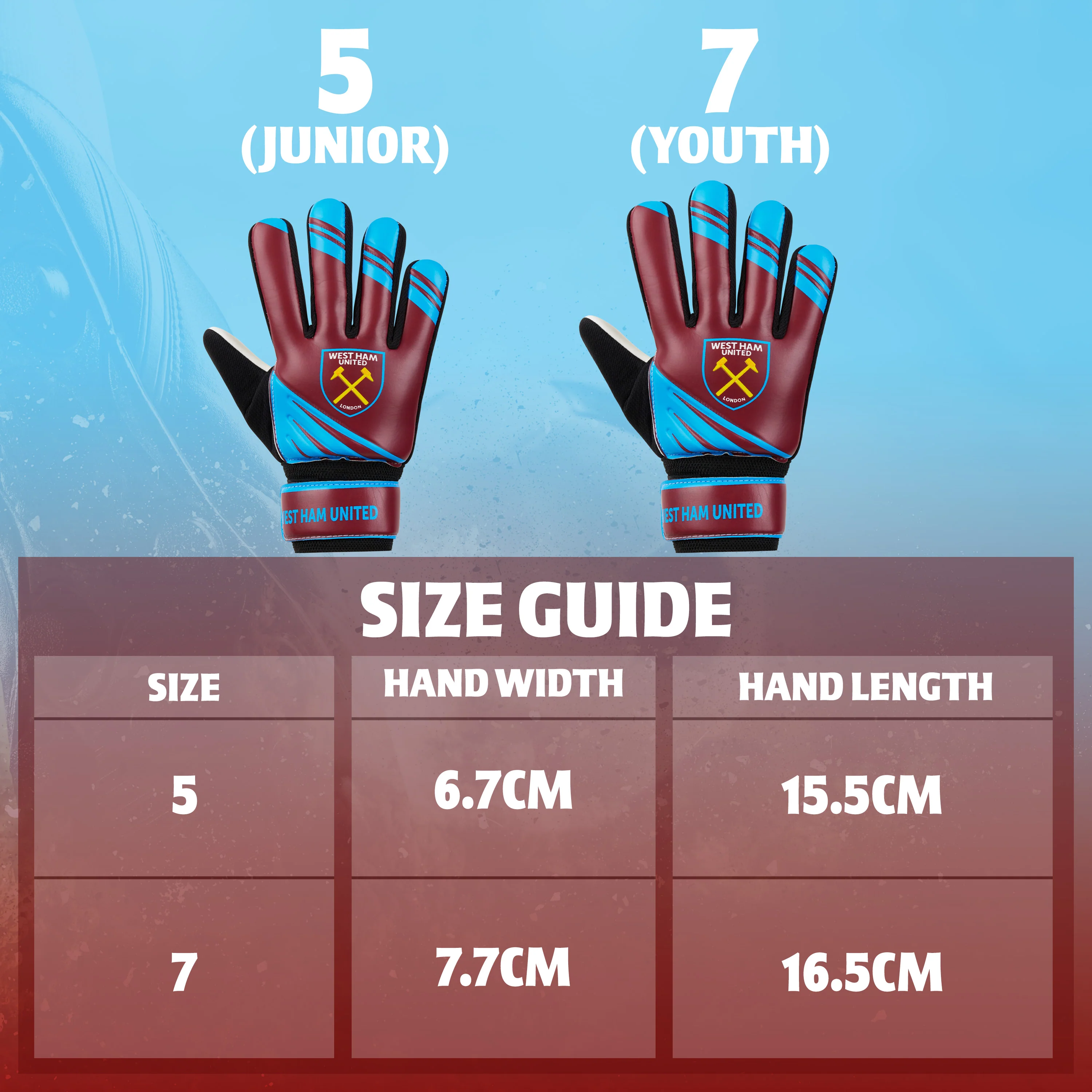 West Ham United F.C. Goalkeeper Gloves for Kids - Size 5 - Image 6