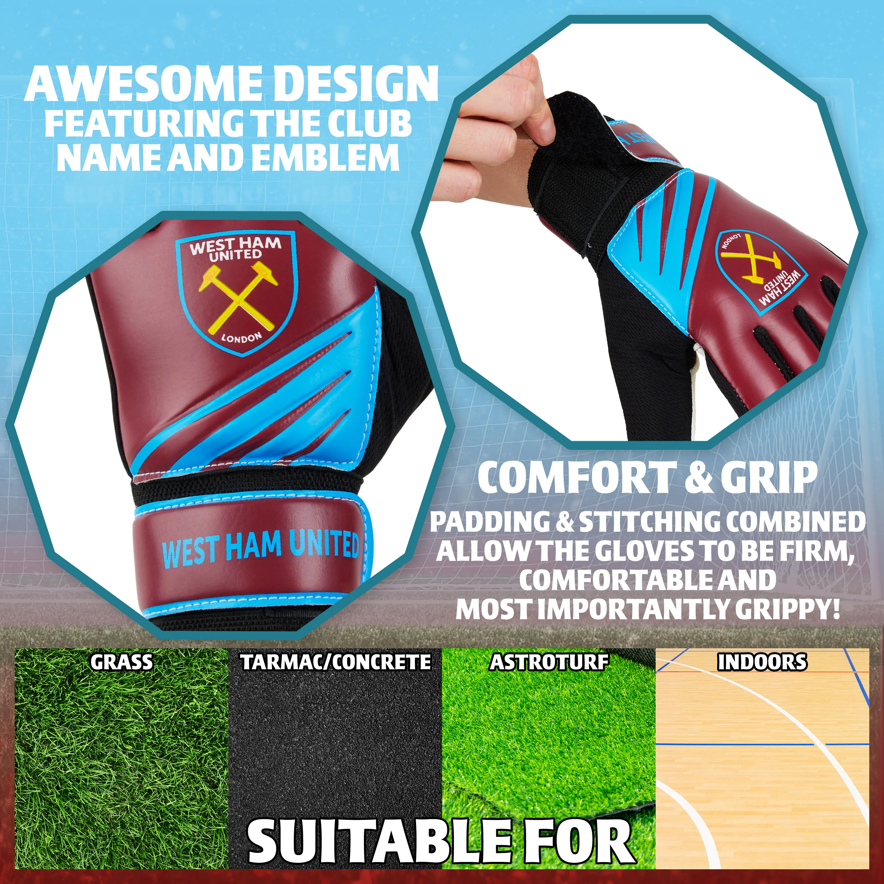 West Ham United F.C. Goalkeeper Gloves for Kids - Size 7 - Image 5