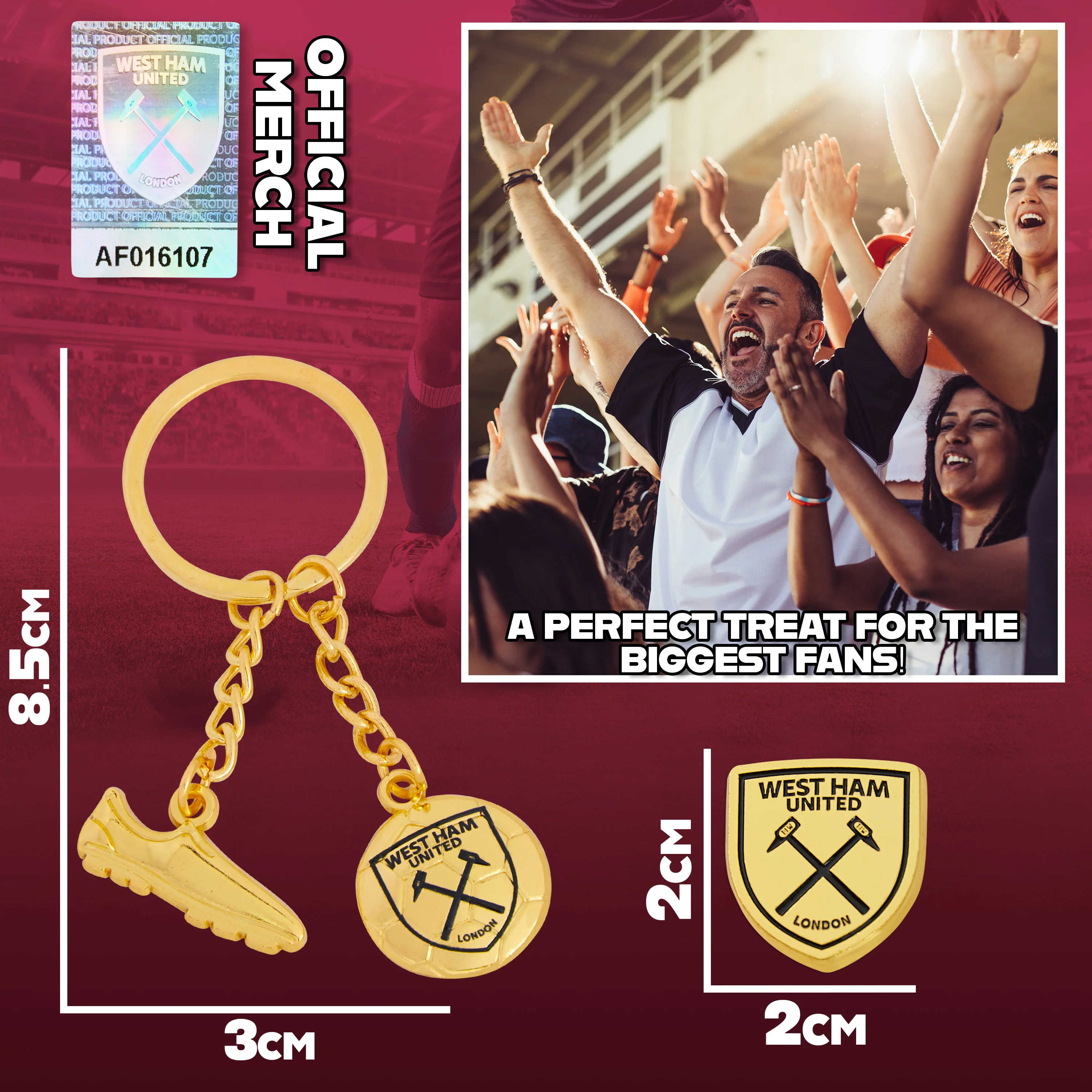 West Ham United F.C. Keyring and Pin Badge Gift Set, Supporters Gear - West Ham Gifts - Image 6