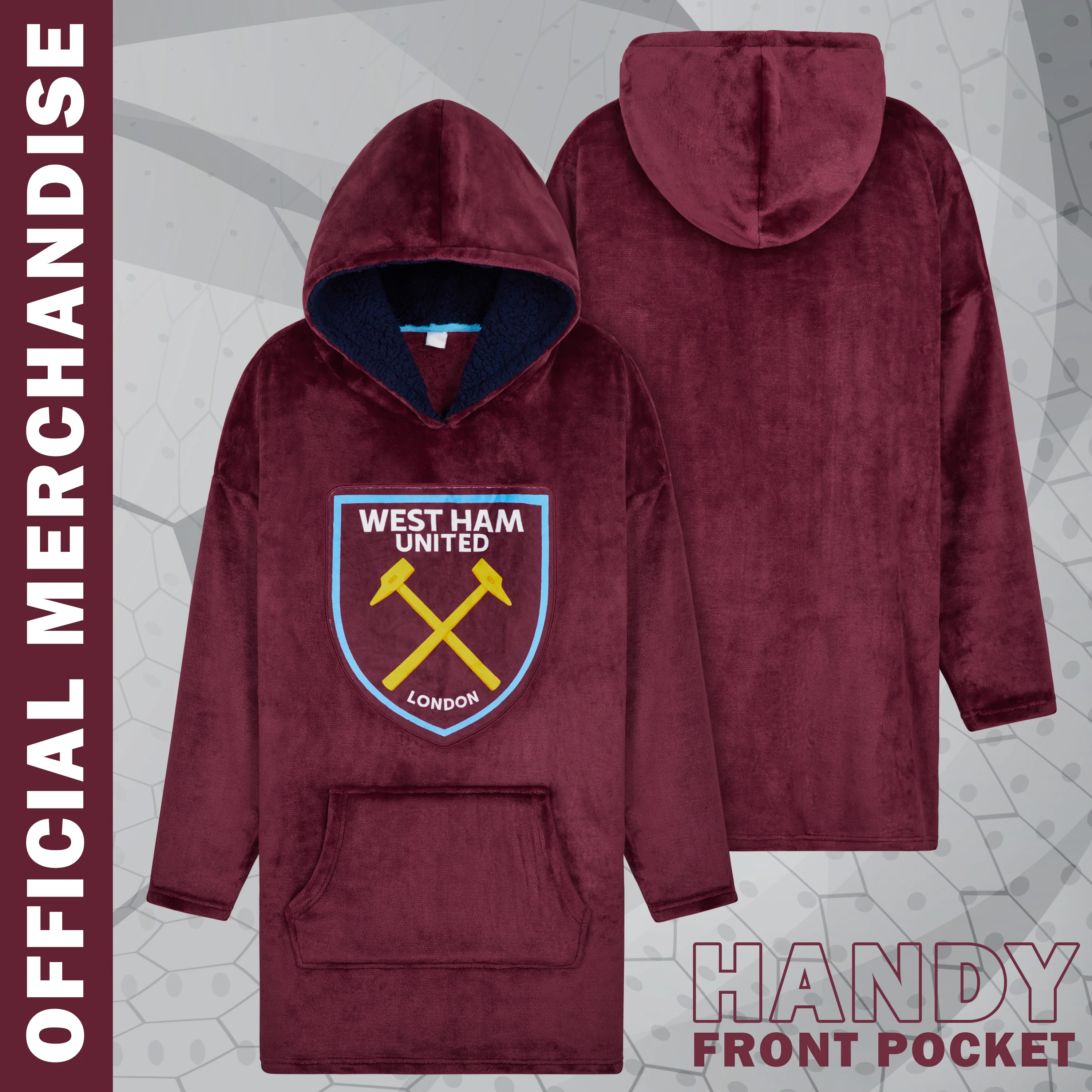 West Ham United F.C. Men's Oversized Fleece Poncho with Hood, West Ham Gifts for Men - Image 5