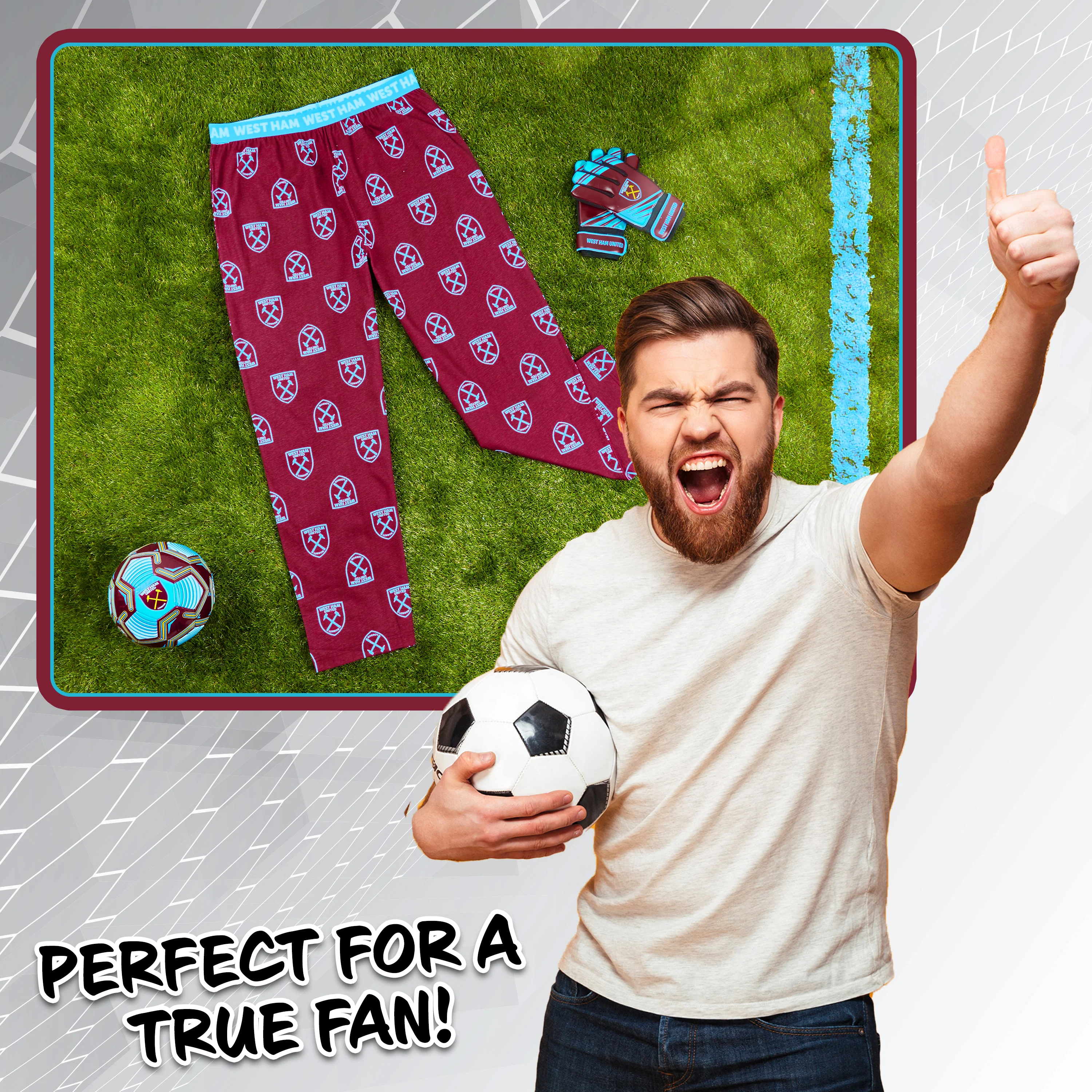 West Ham United F.C. Mens Pyjama Bottoms, Cotton Lounge Pants - Image 2