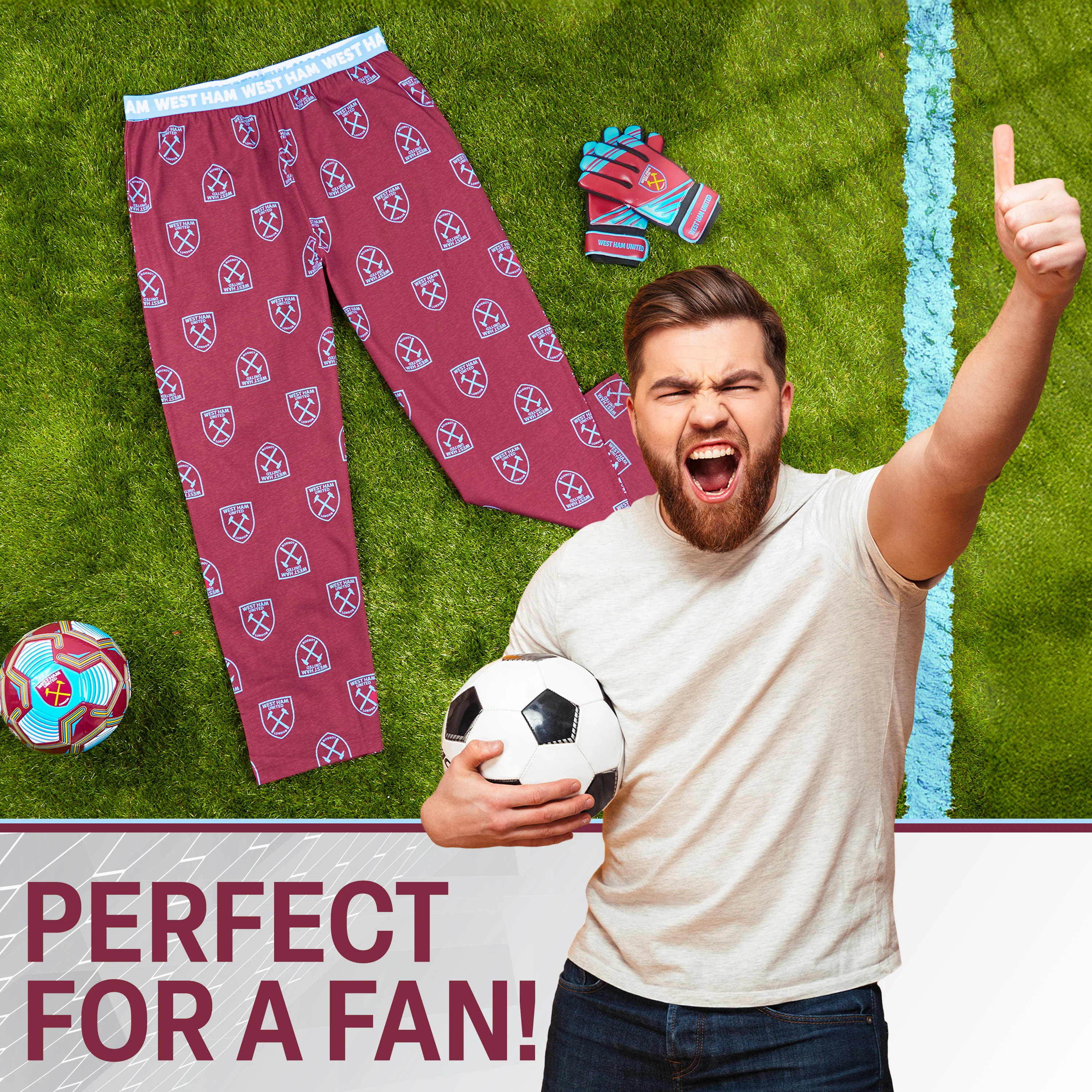 West Ham United F.C. Mens Pyjama Bottoms, Cotton Lounge Pants - West Ham Gifts - Image 2