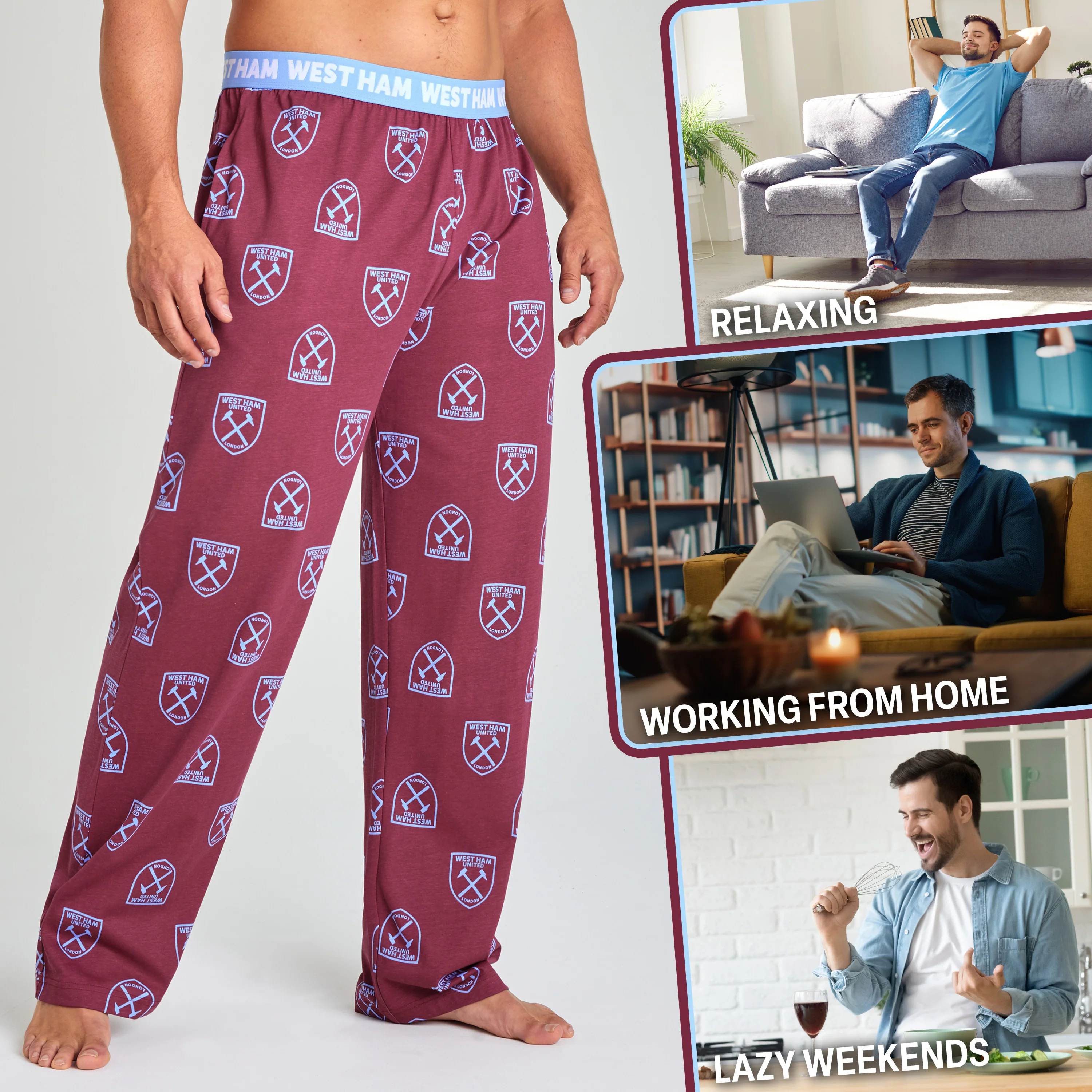 West Ham United F.C. Mens Pyjama Bottoms, Cotton Lounge Pants - West Ham Gifts - Image 3