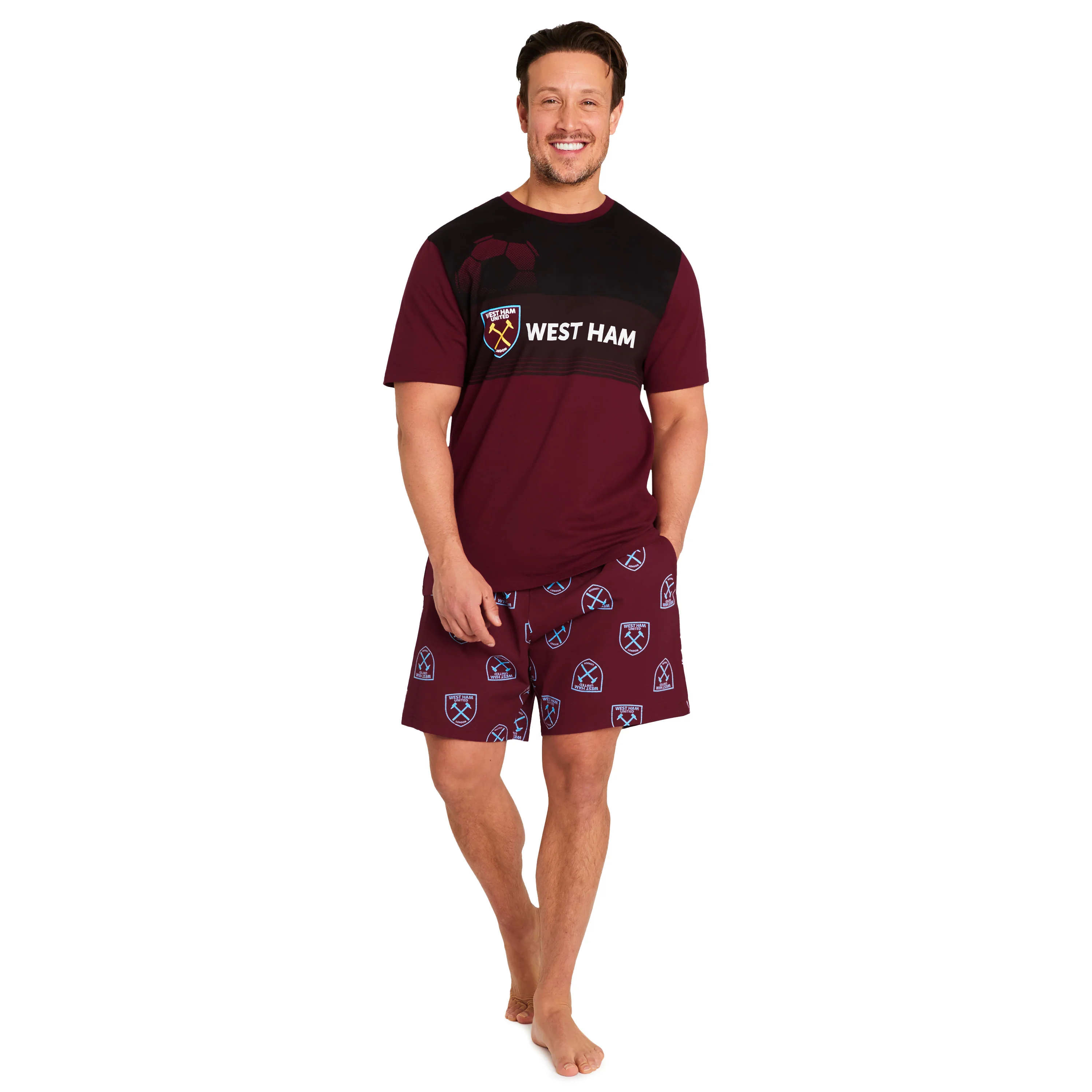 West Ham United F.C. Mens Short Pyjamas Set - Breathable Loungewear