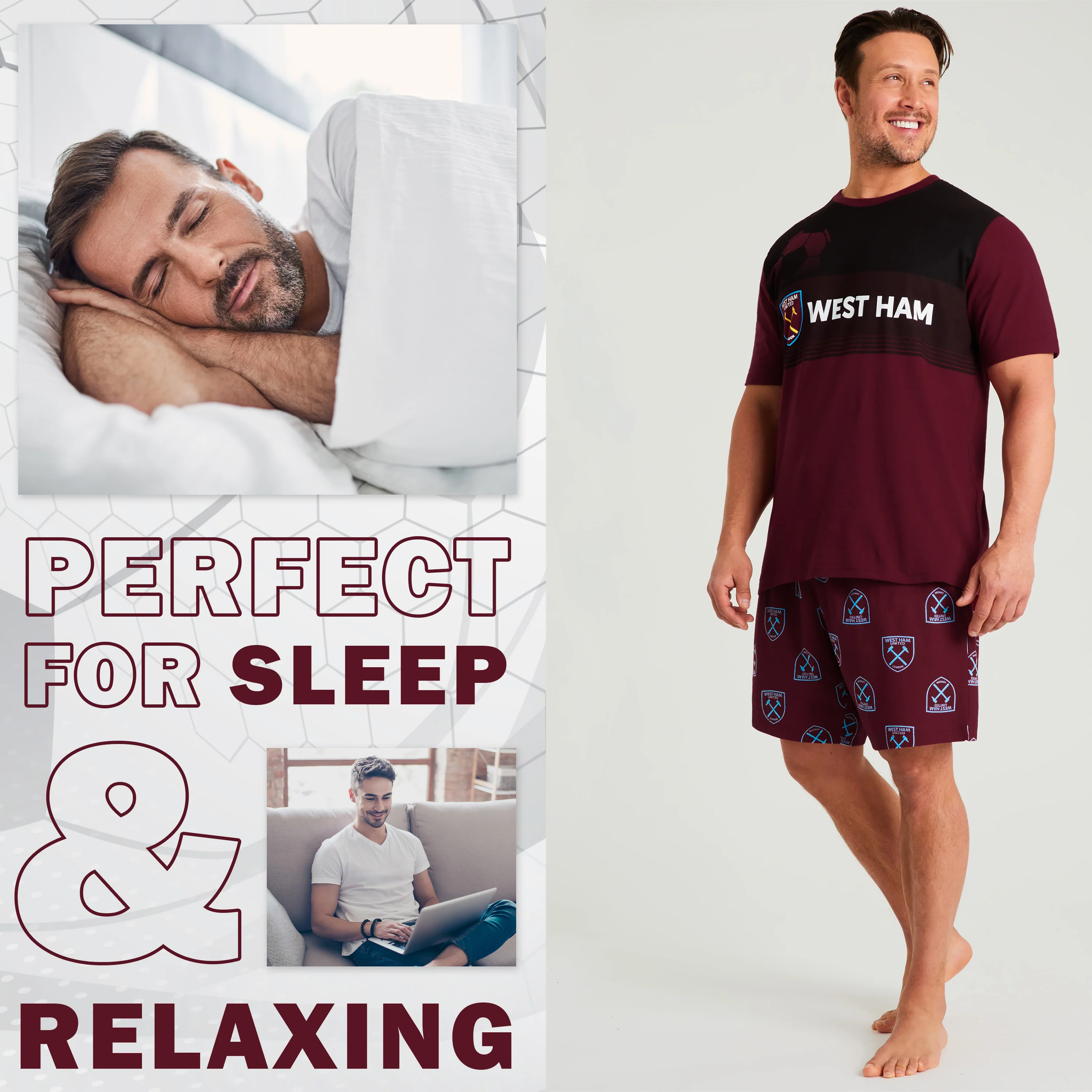 West Ham United F.C. Mens Short Pyjamas Set - Breathable Loungewear - Image 3