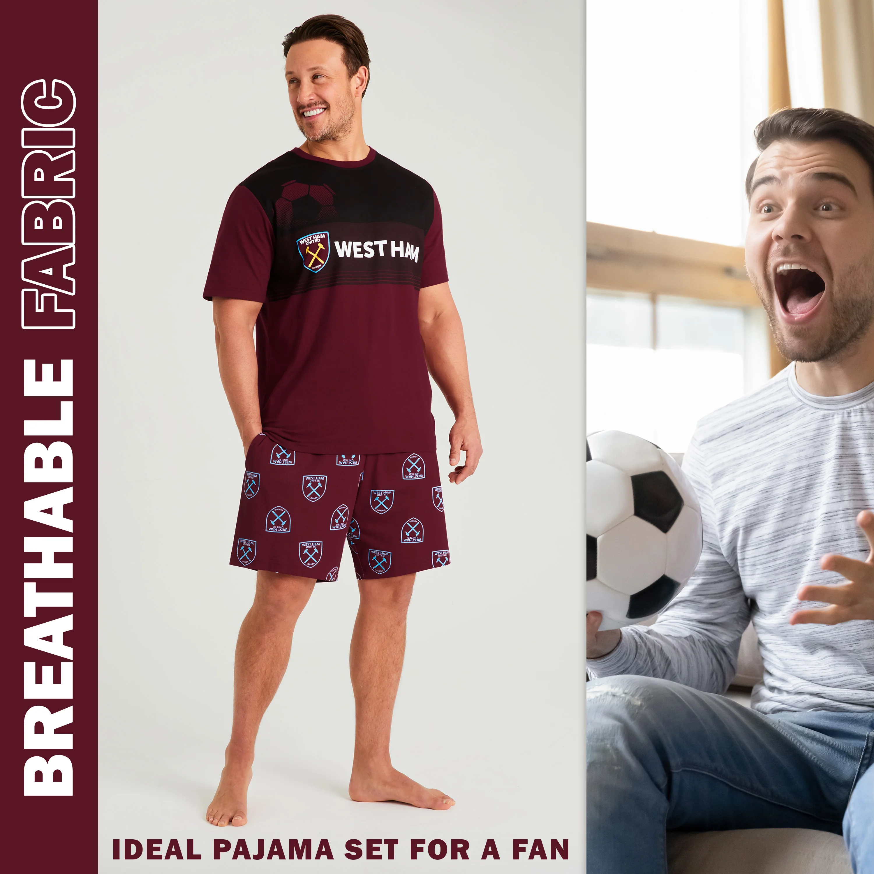 West Ham United F.C. Mens Short Pyjamas Set - Breathable Loungewear - Image 4