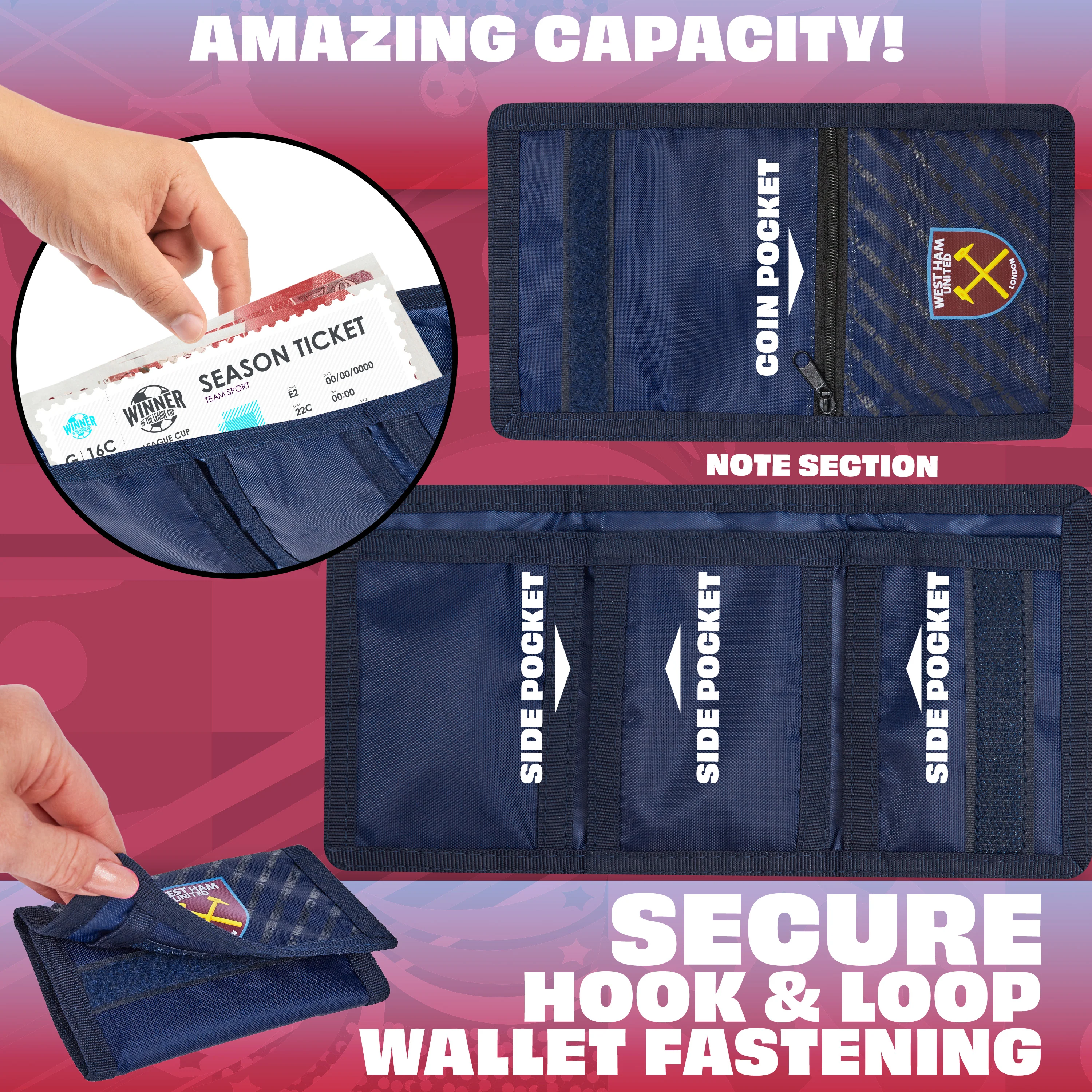West Ham United F.C. Sports Fan Trifold Wallet Accessories Set with Card Slots & Coin Pocket Supporters' Gear Football Gifts for Boys - Image 3