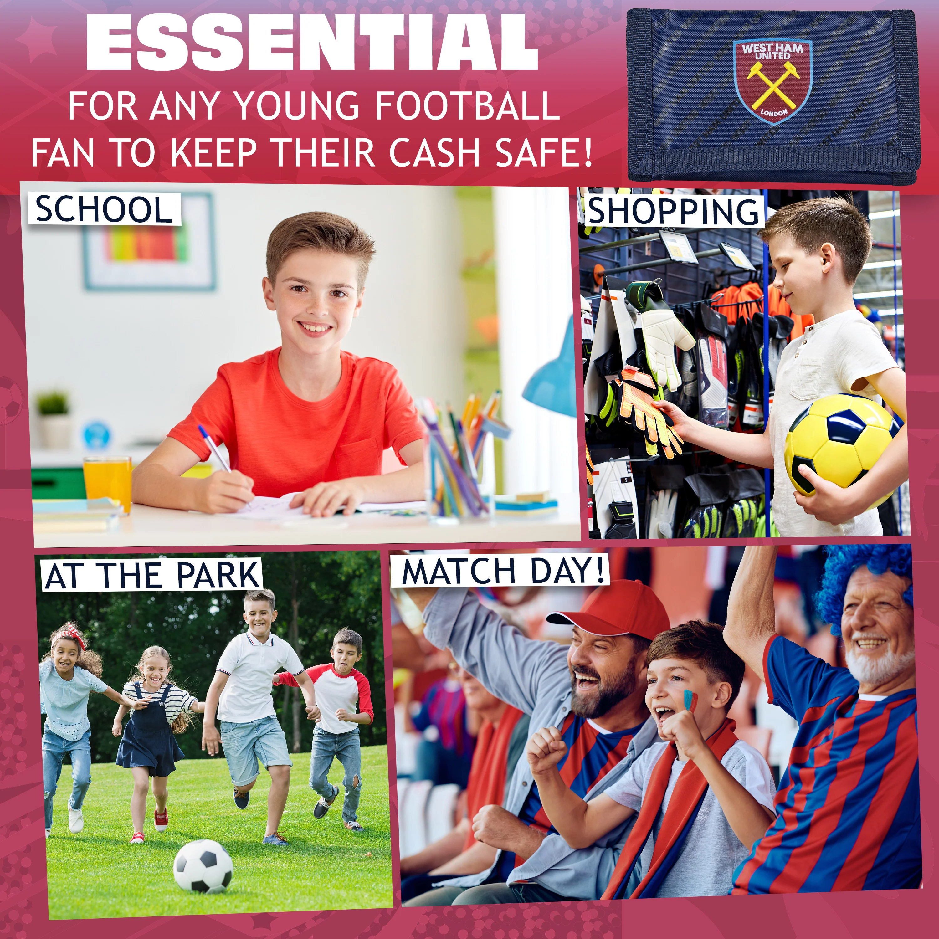 West Ham United F.C. Sports Fan Trifold Wallet Accessories Set with Card Slots & Coin Pocket Supporters' Gear Football Gifts for Boys - Image 5