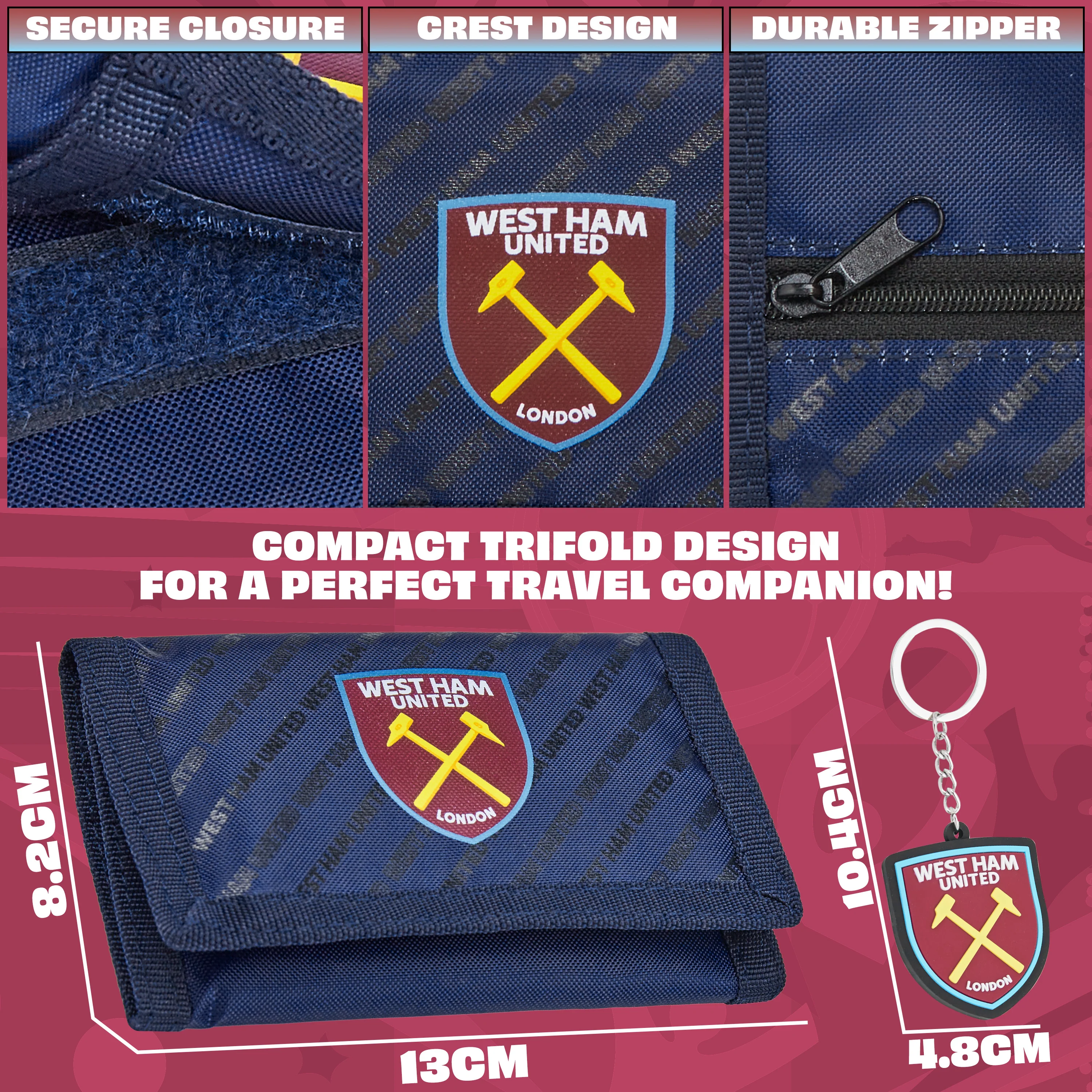 West Ham United F.C. Sports Fan Trifold Wallet Accessories Set with Card Slots & Coin Pocket Supporters' Gear Football Gifts for Boys - Image 6