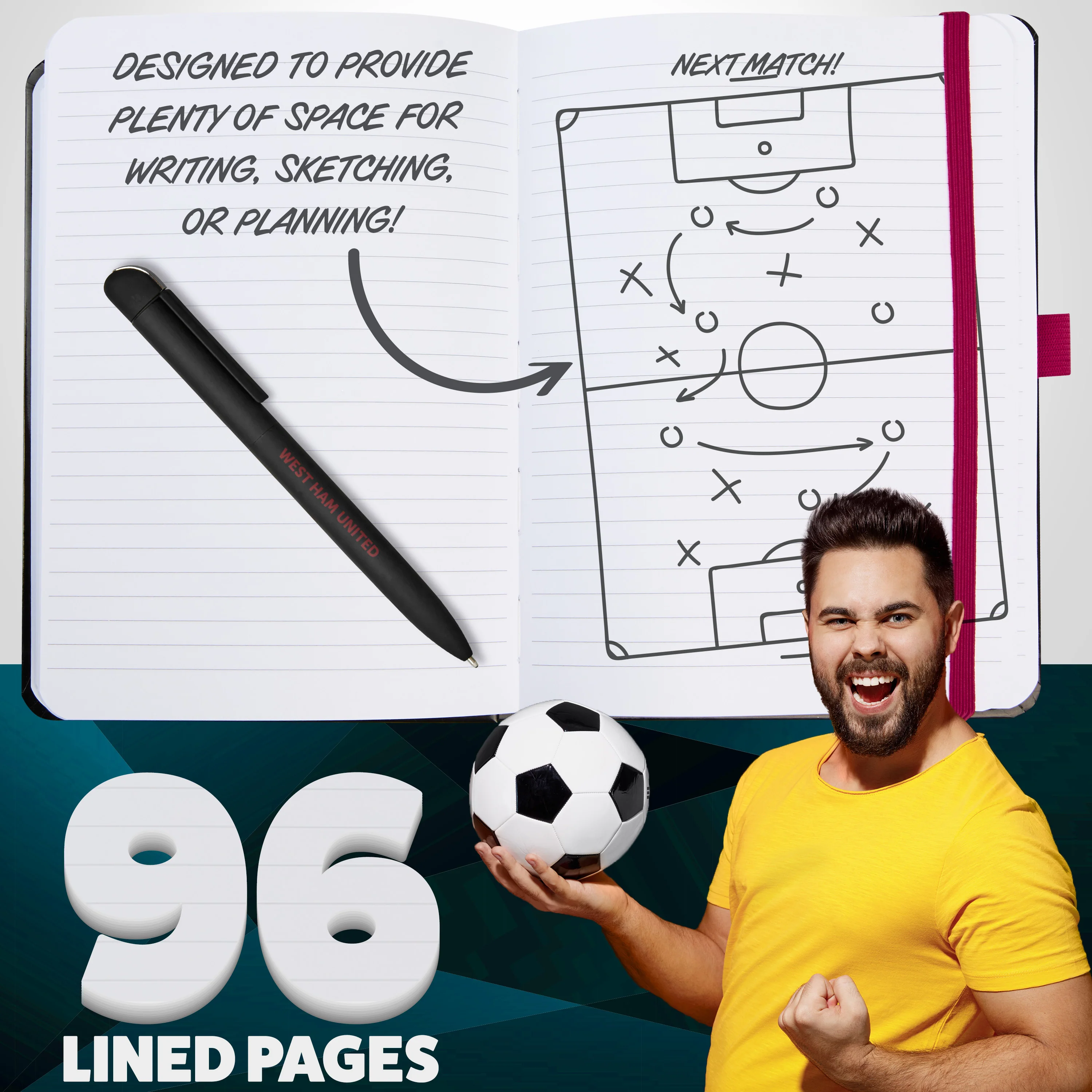 West Ham United F.C. Supporters' Gear Stationery Set A4 Notebook & Pen - Image 3