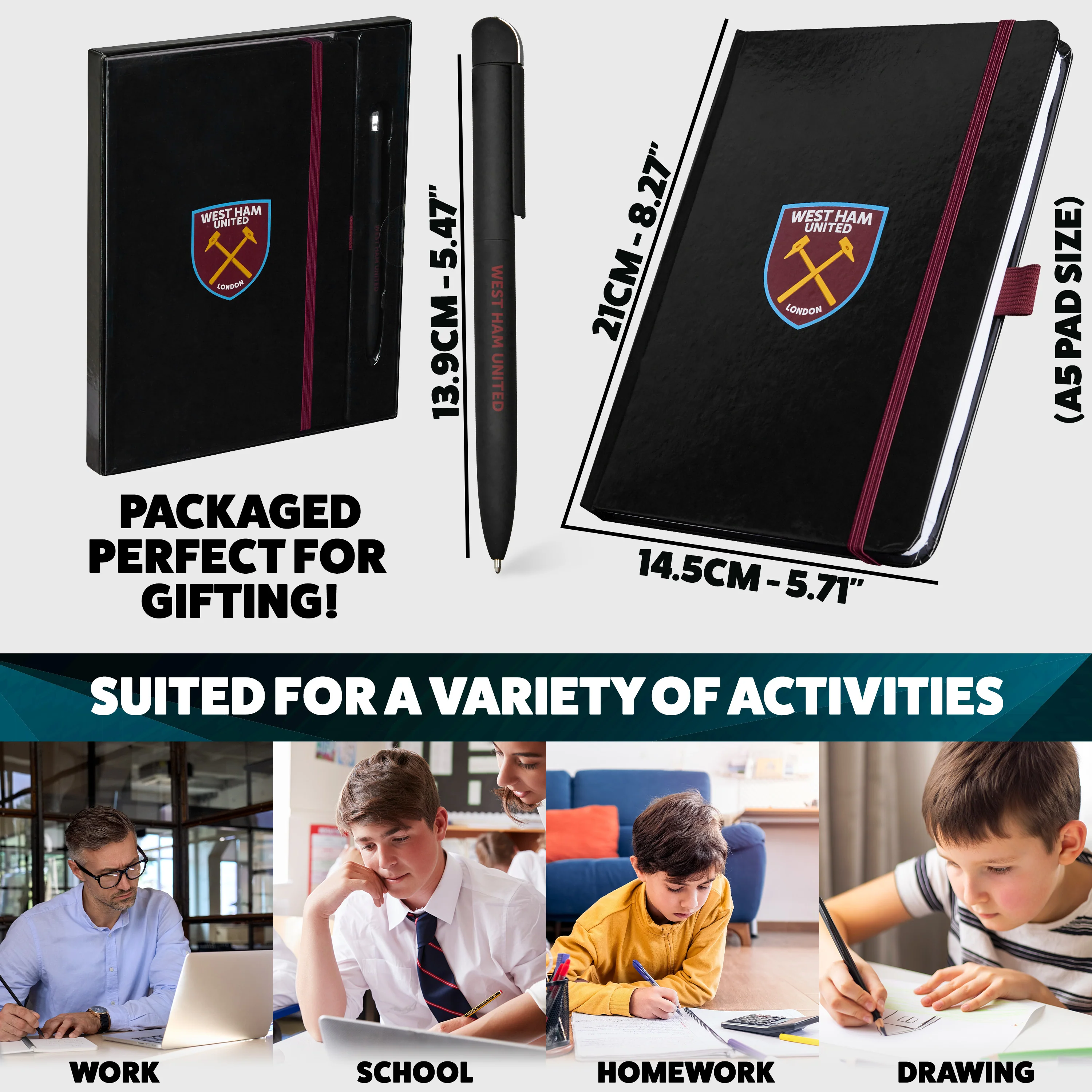 West Ham United F.C. Supporters' Gear Stationery Set A4 Notebook & Pen - Image 5