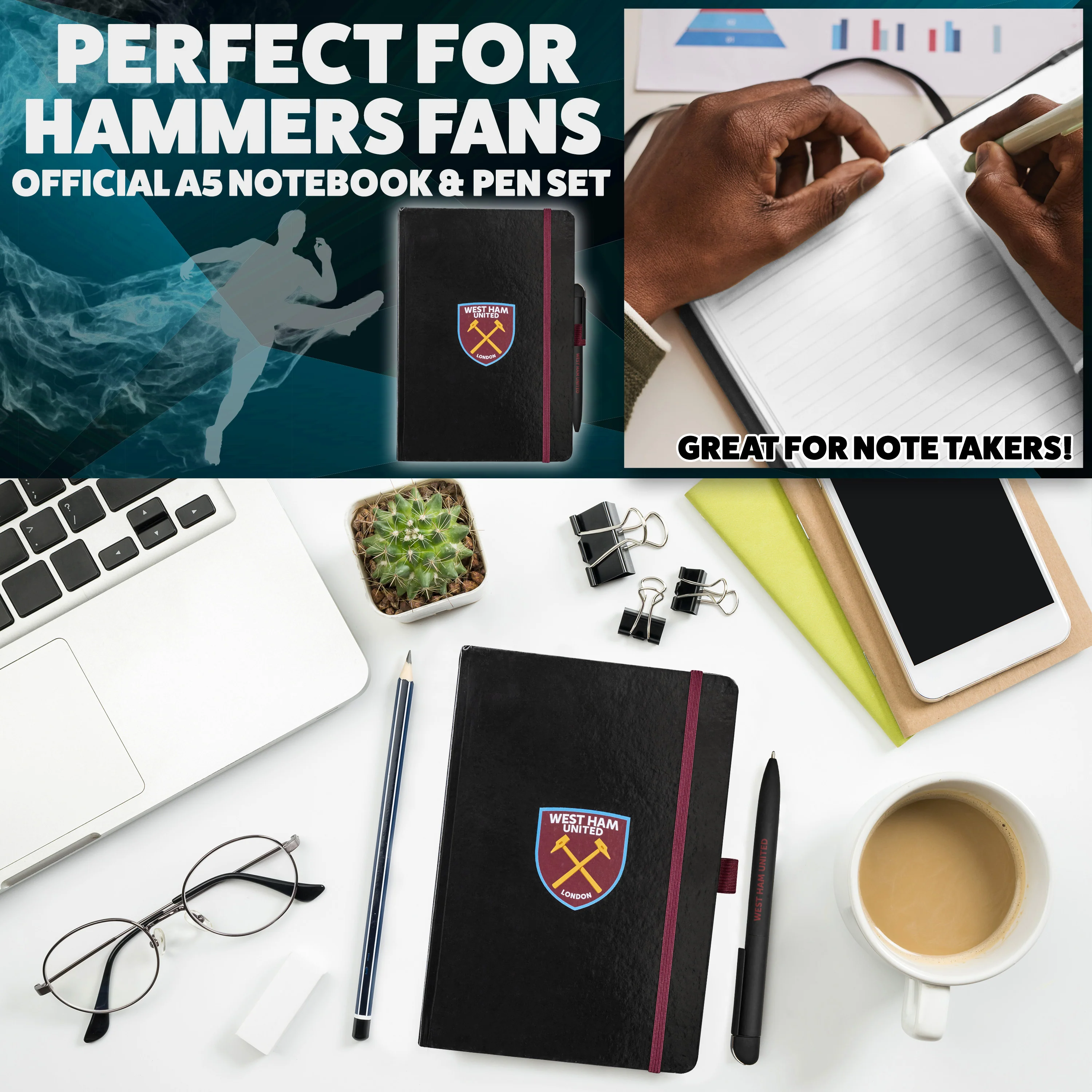 West Ham United F.C. Supporters' Gear Stationery Set A4 Notebook & Pen - Image 6