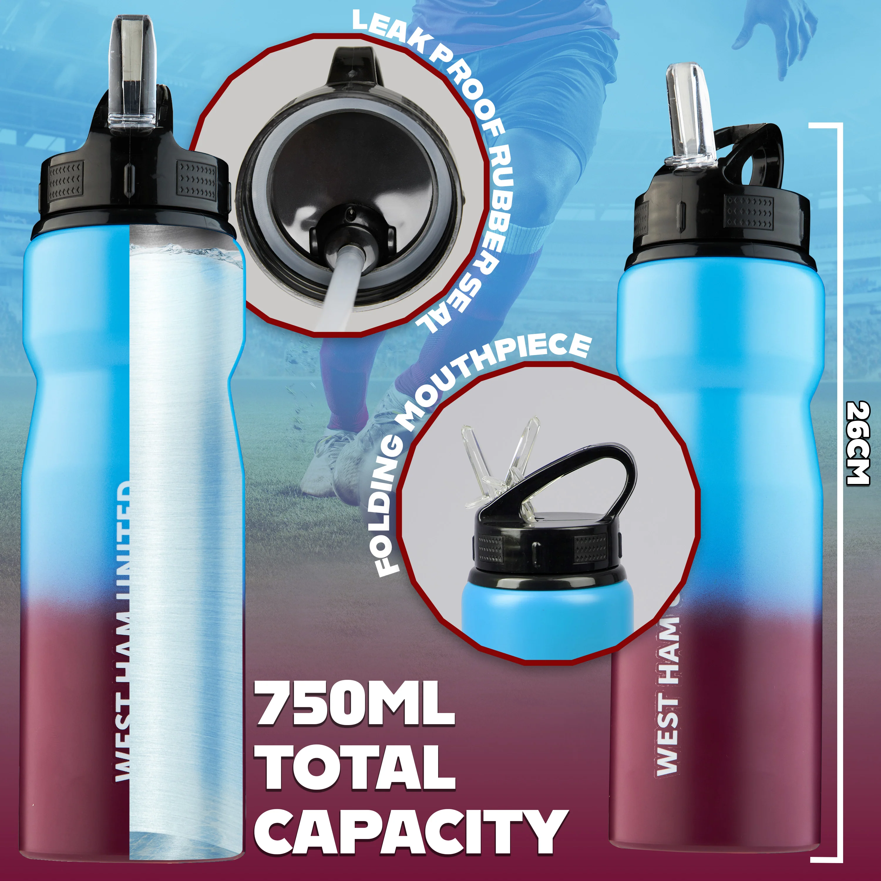 West Ham United F.C. Water Bottle with Straw - Image 6