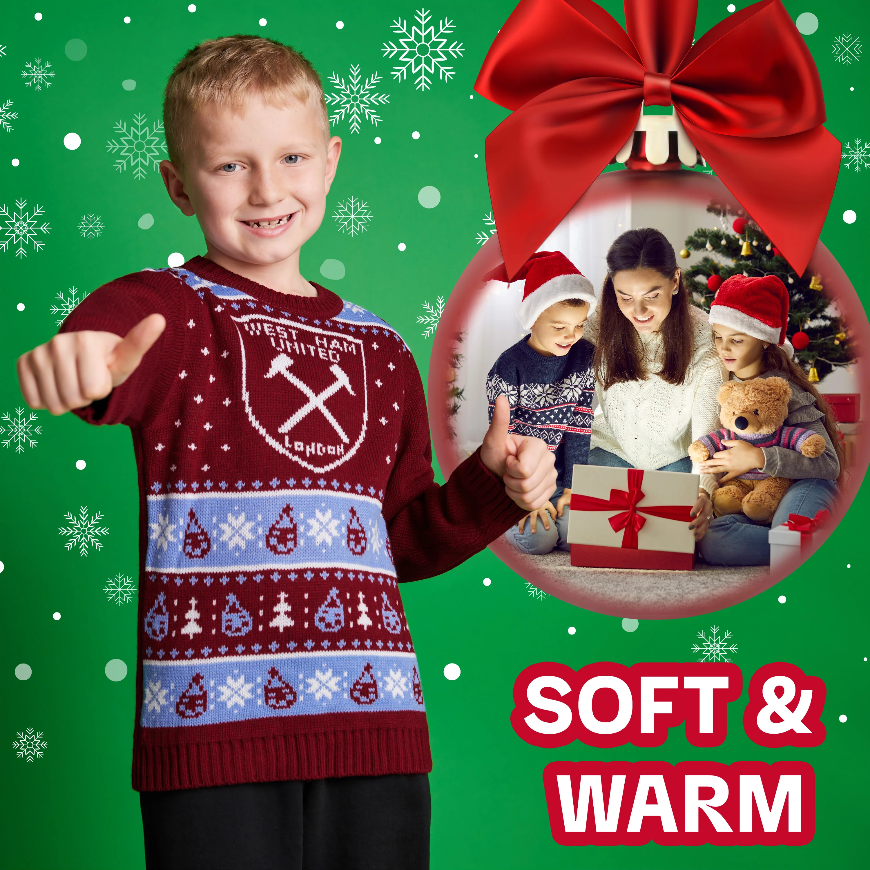 West Ham United FC Christmas Jumper for Kids & Teenagers - Image 3