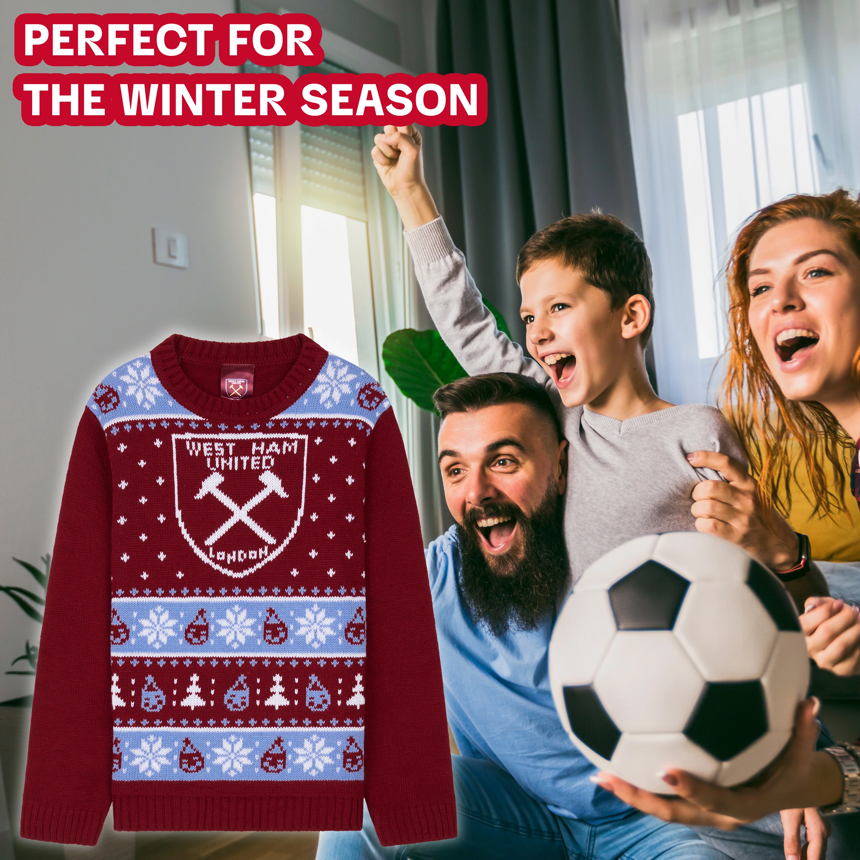 West Ham United FC Christmas Jumper for Kids & Teenagers - Image 4