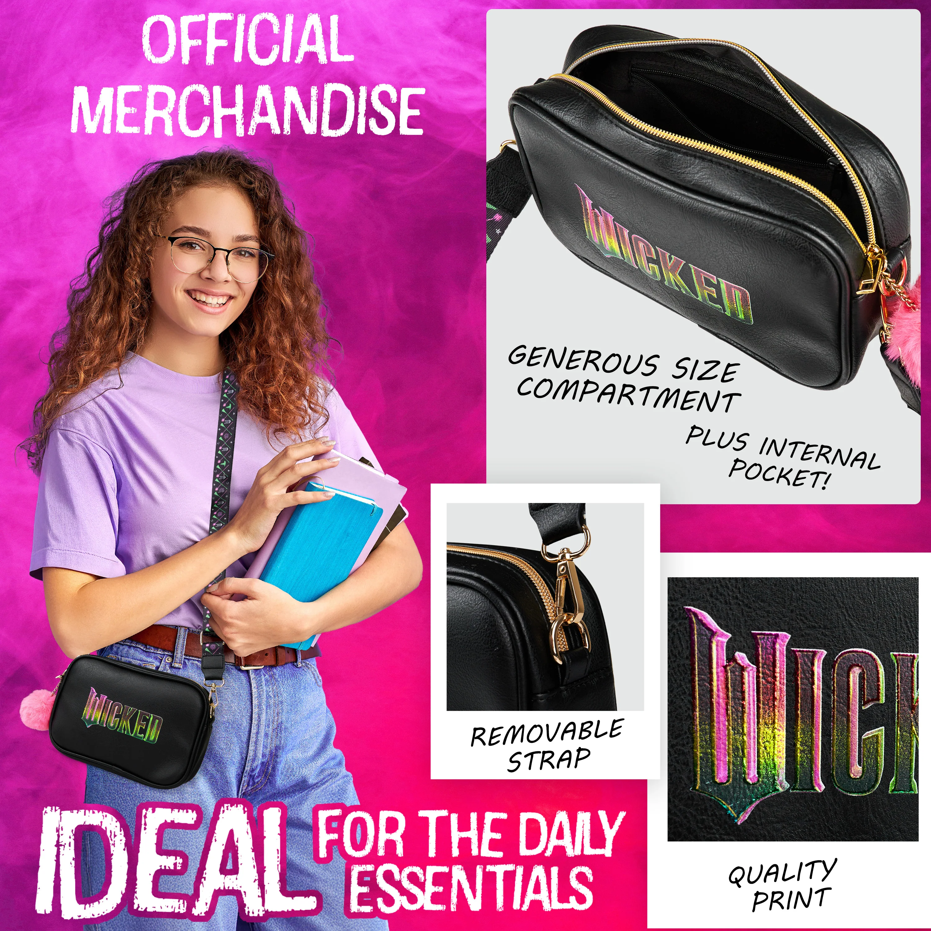 WICKED Cross Body Bag Women Teens Faux Leather Girls Shoulder Handbag - Image 3