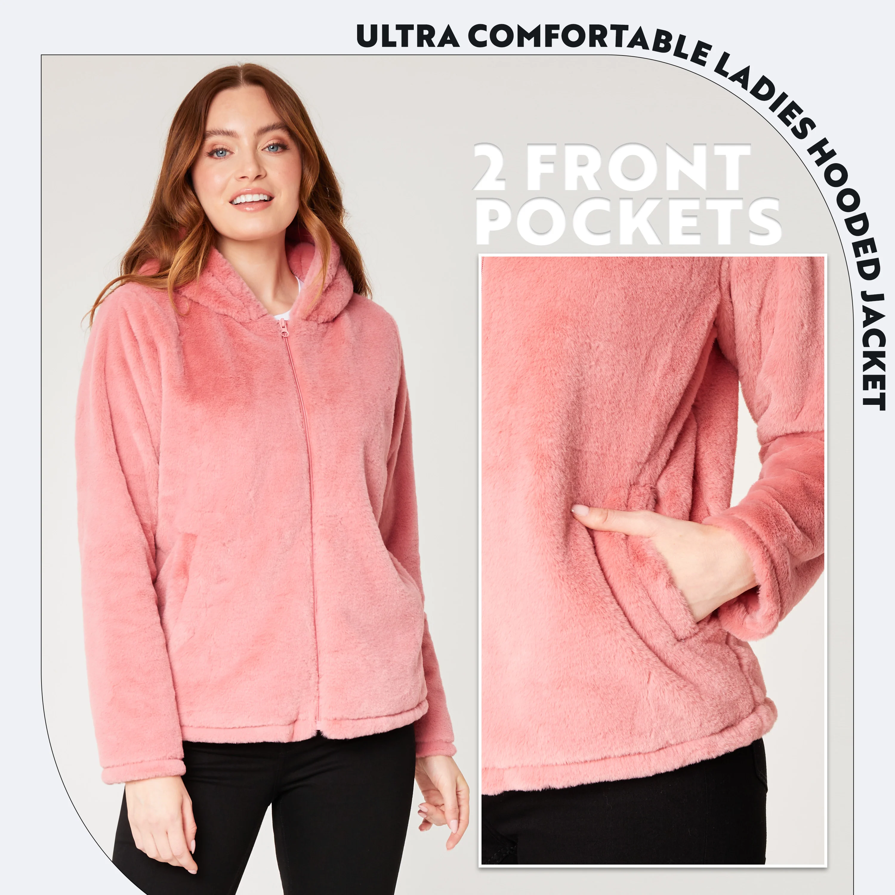 Womens Coat - Fluffy Zip Up Hooded Coat for Women - Image 12