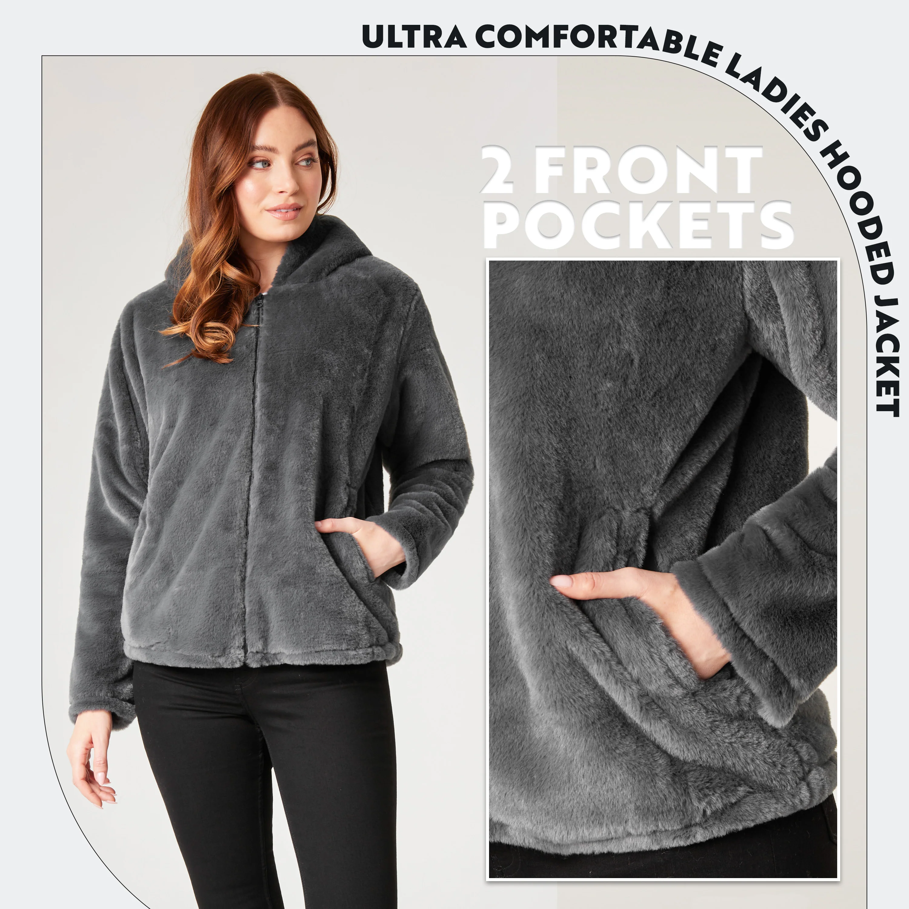 Womens Coat - Fluffy Zip Up Hooded Coat for Women - Image 6