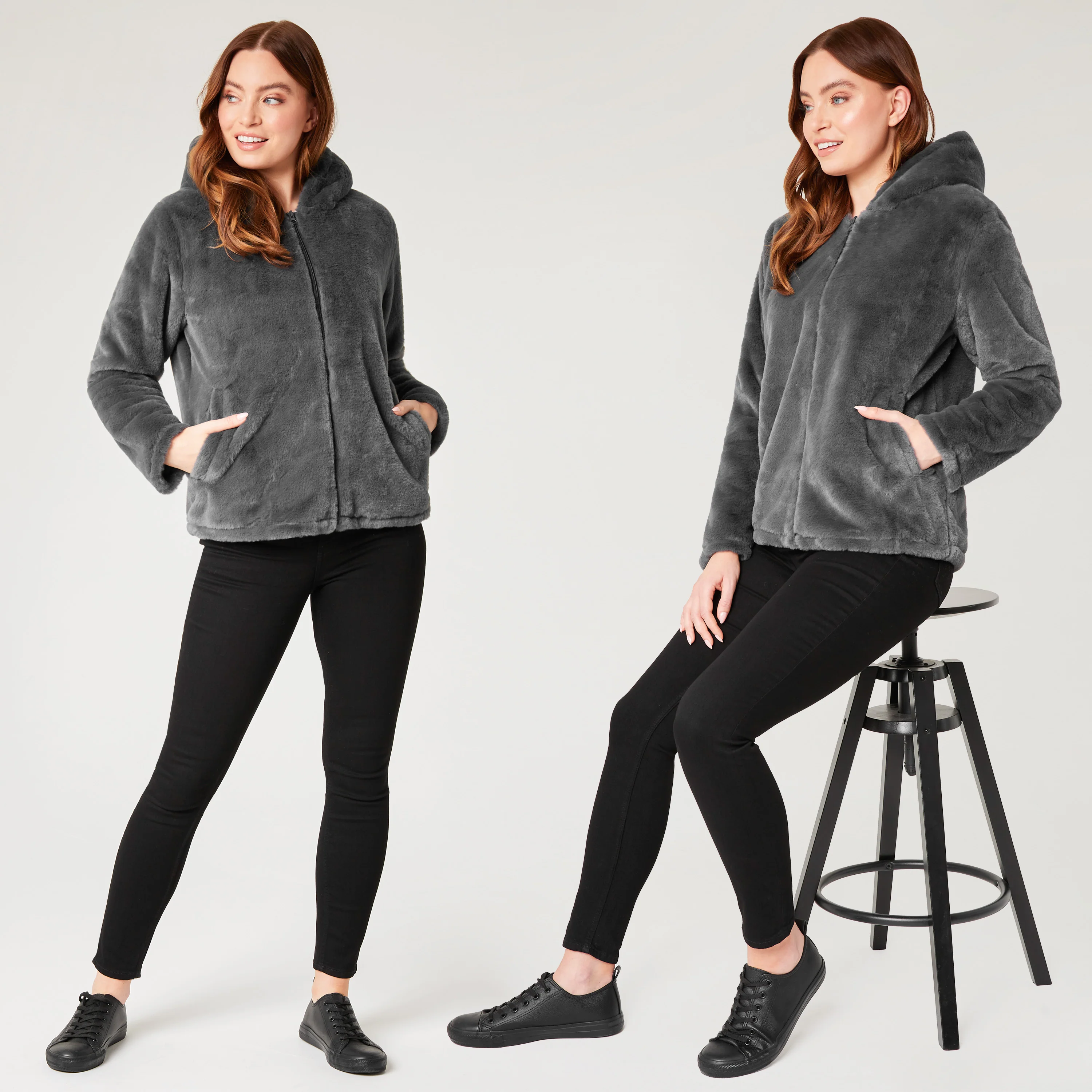 Womens Coat - Fluffy Zip Up Hooded Coat for Women - Image 7