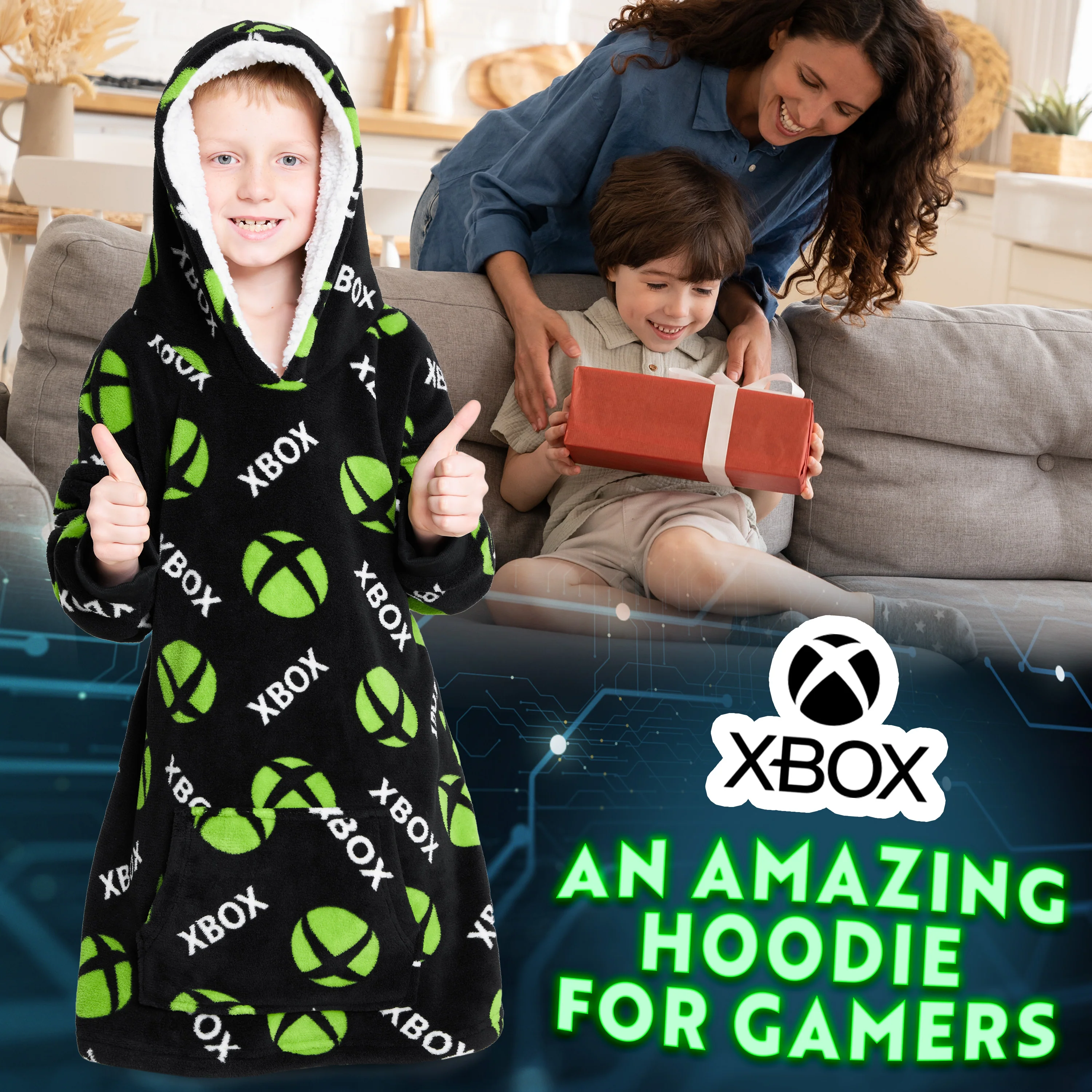 Xbox Fleece Blanket Hoodie for Boys and Teenagers - One Size - Image 2