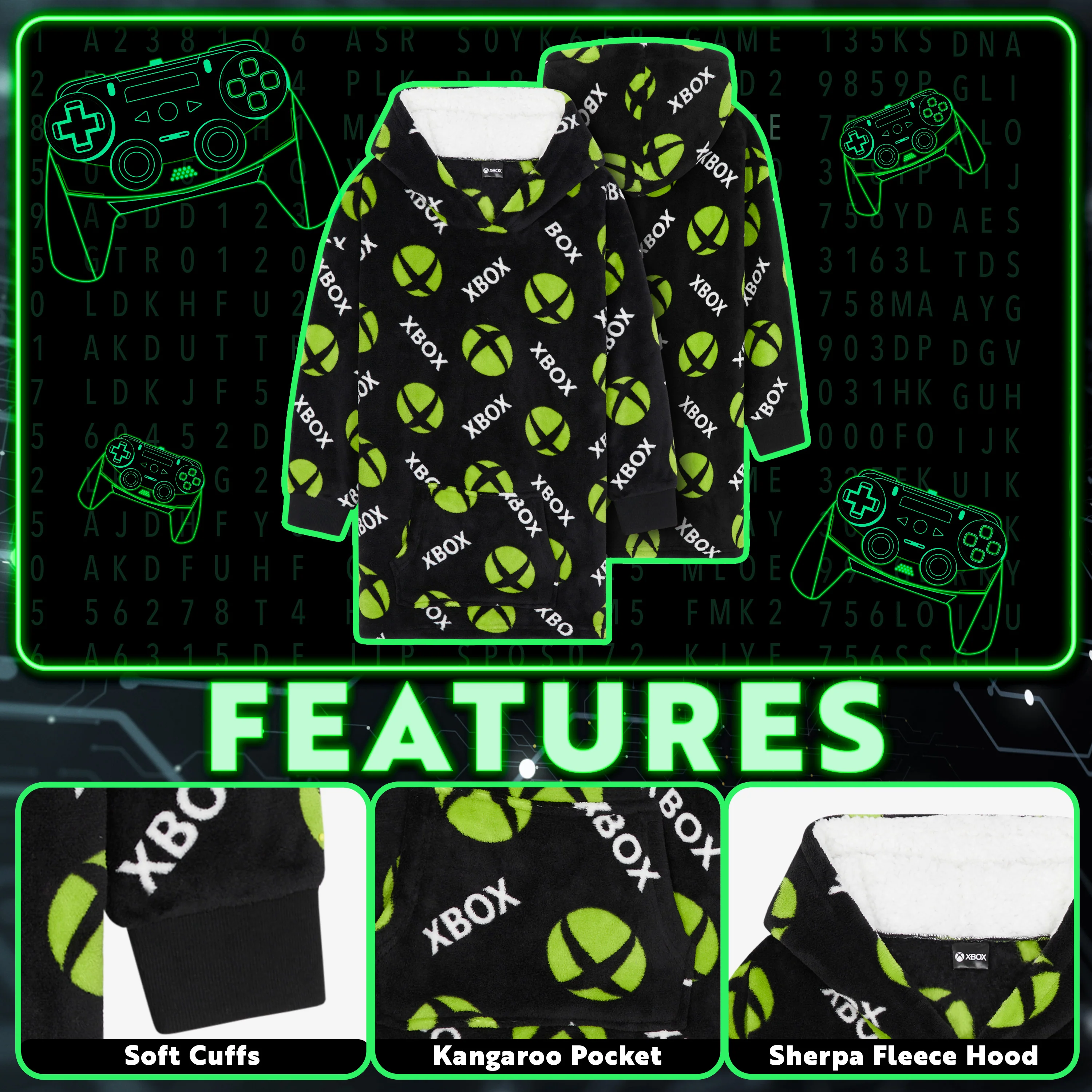 Xbox Fleece Blanket Hoodie for Boys and Teenagers - One Size - Image 3