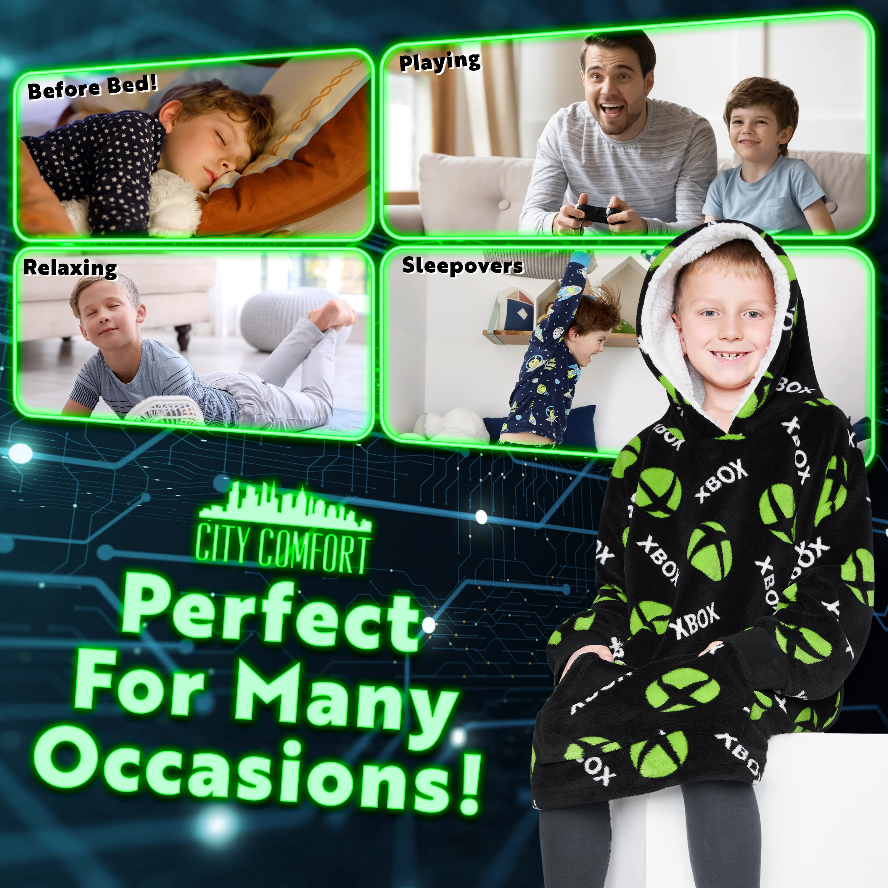 Xbox Fleece Blanket Hoodie for Boys and Teenagers - One Size - Image 4