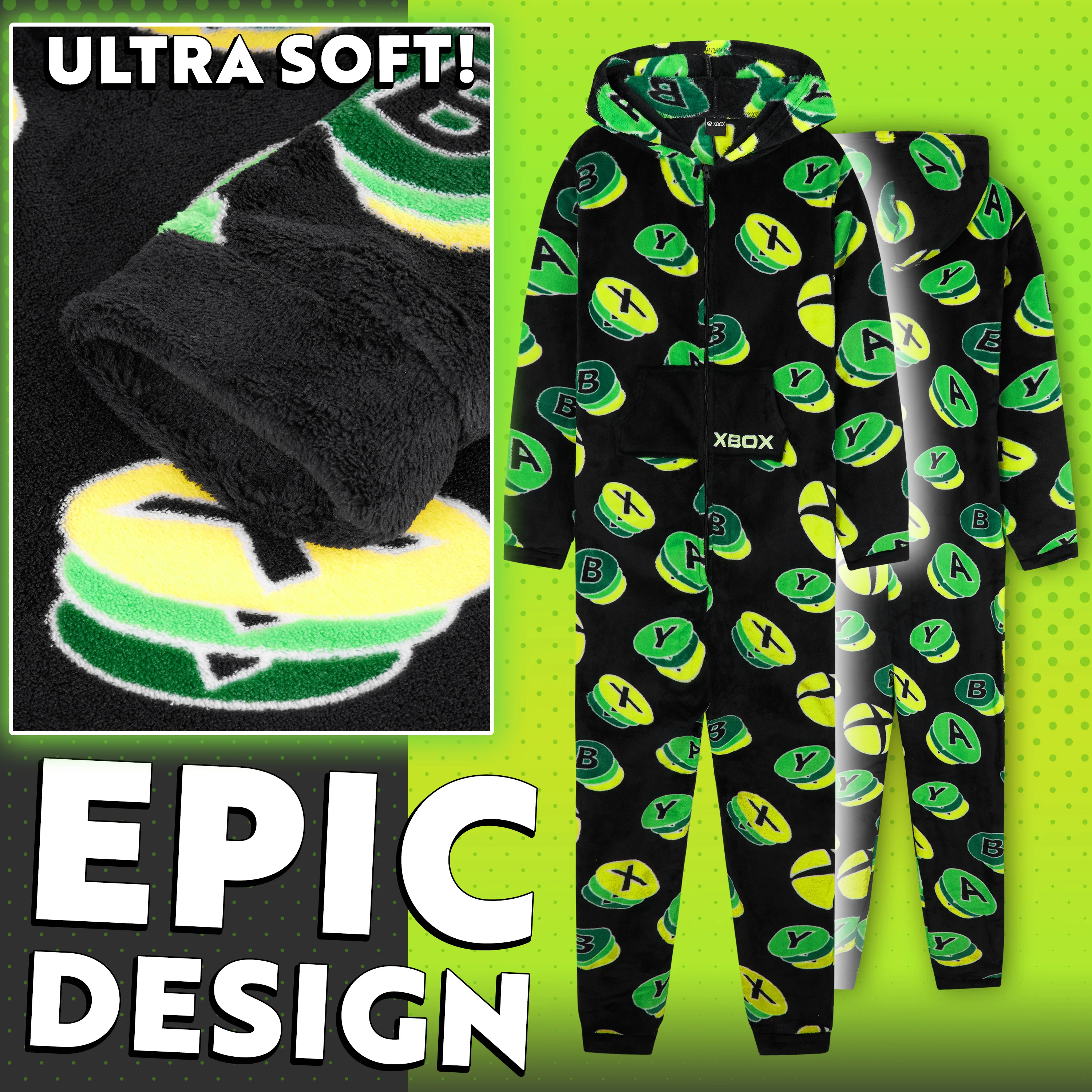 Xbox Onesie for Boys Teens All in One Fleece Pyjamas Hooded Jumpsuit Loungewear - Image 5