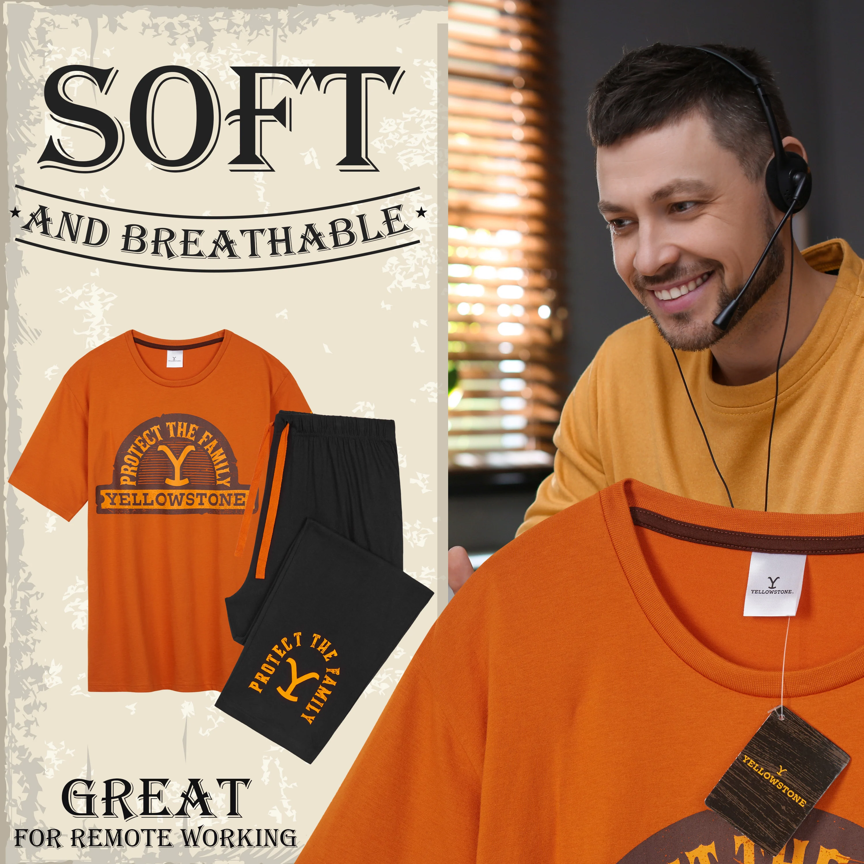 Yellowstone Mens Pyjamas Set, Comfortable Cotton Loungewear - Gifts for Him - Image 4