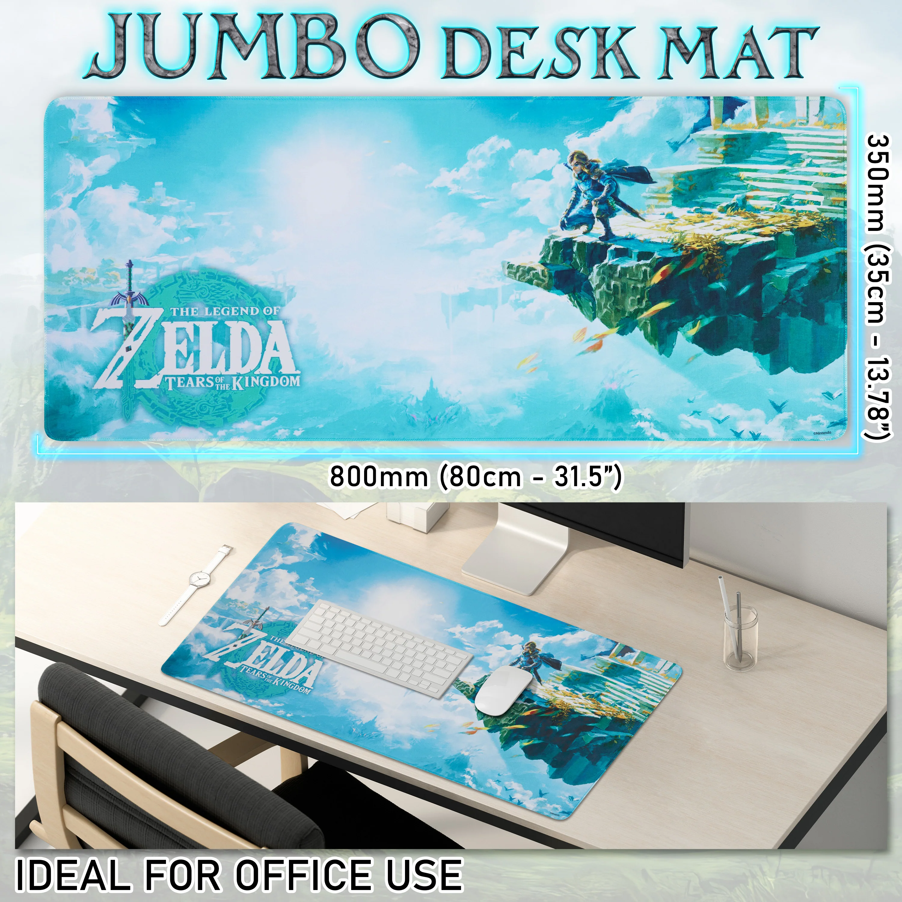 ZELDA Gaming Mouse Pad Large Desk Mat 80 x 35cm Desk Protector Mat for PC Laptop Keyboard Non Slip Home Office Desk Accessories Gamer Gifts - Image 3